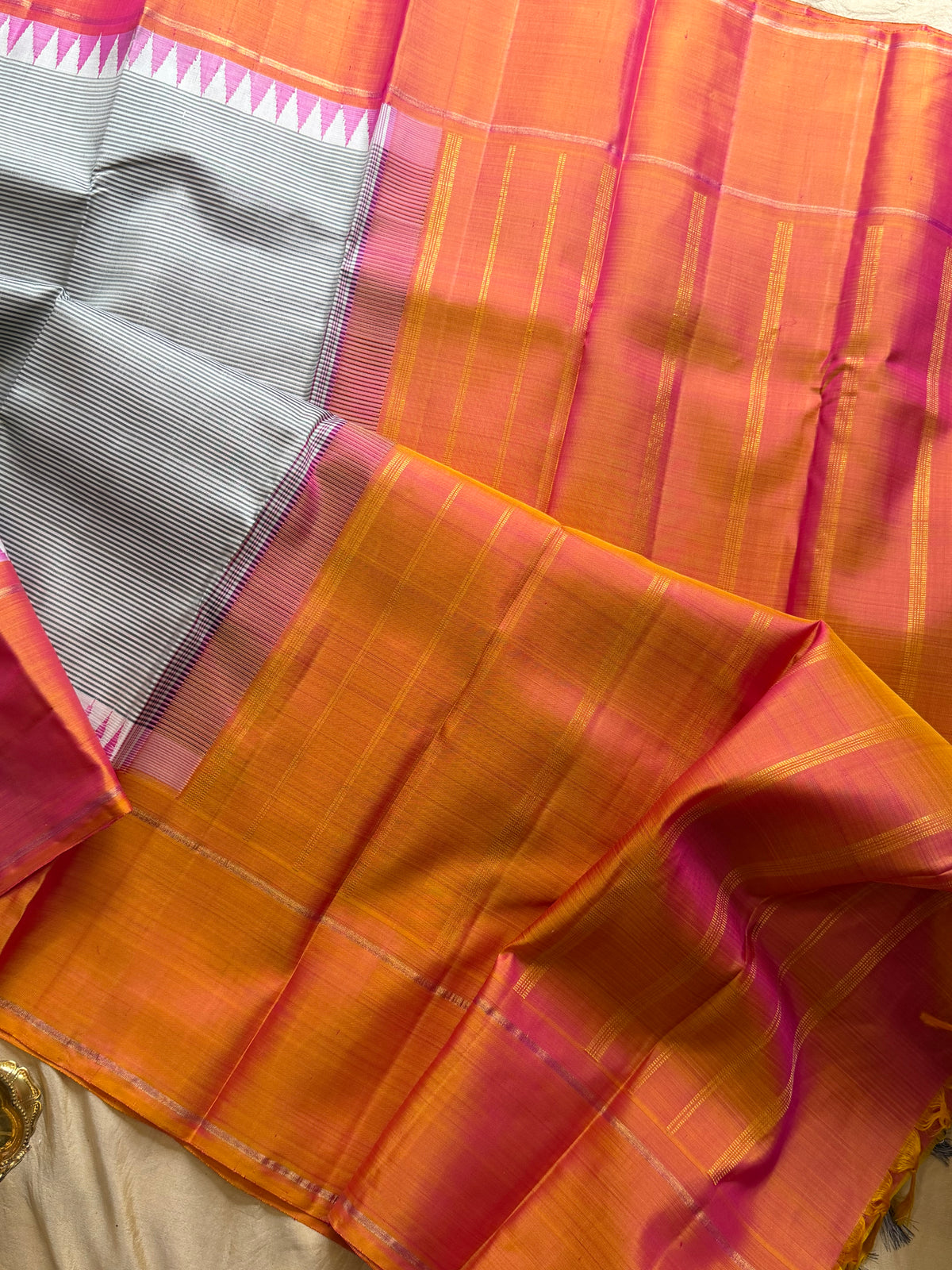 Striped Korvai peach border Arani silk saree
