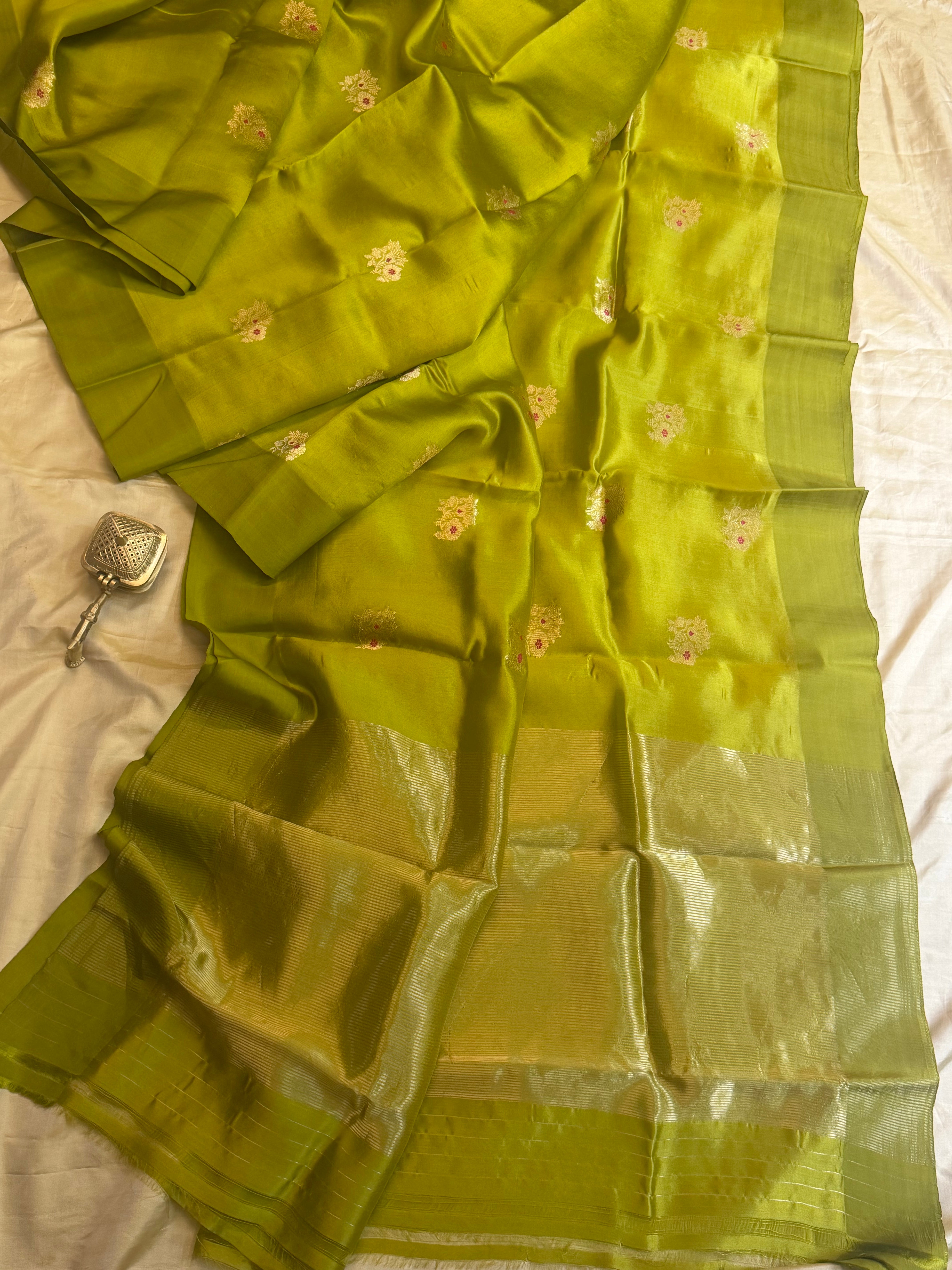Olive green meenakari Butta / revival Chanderi silk
