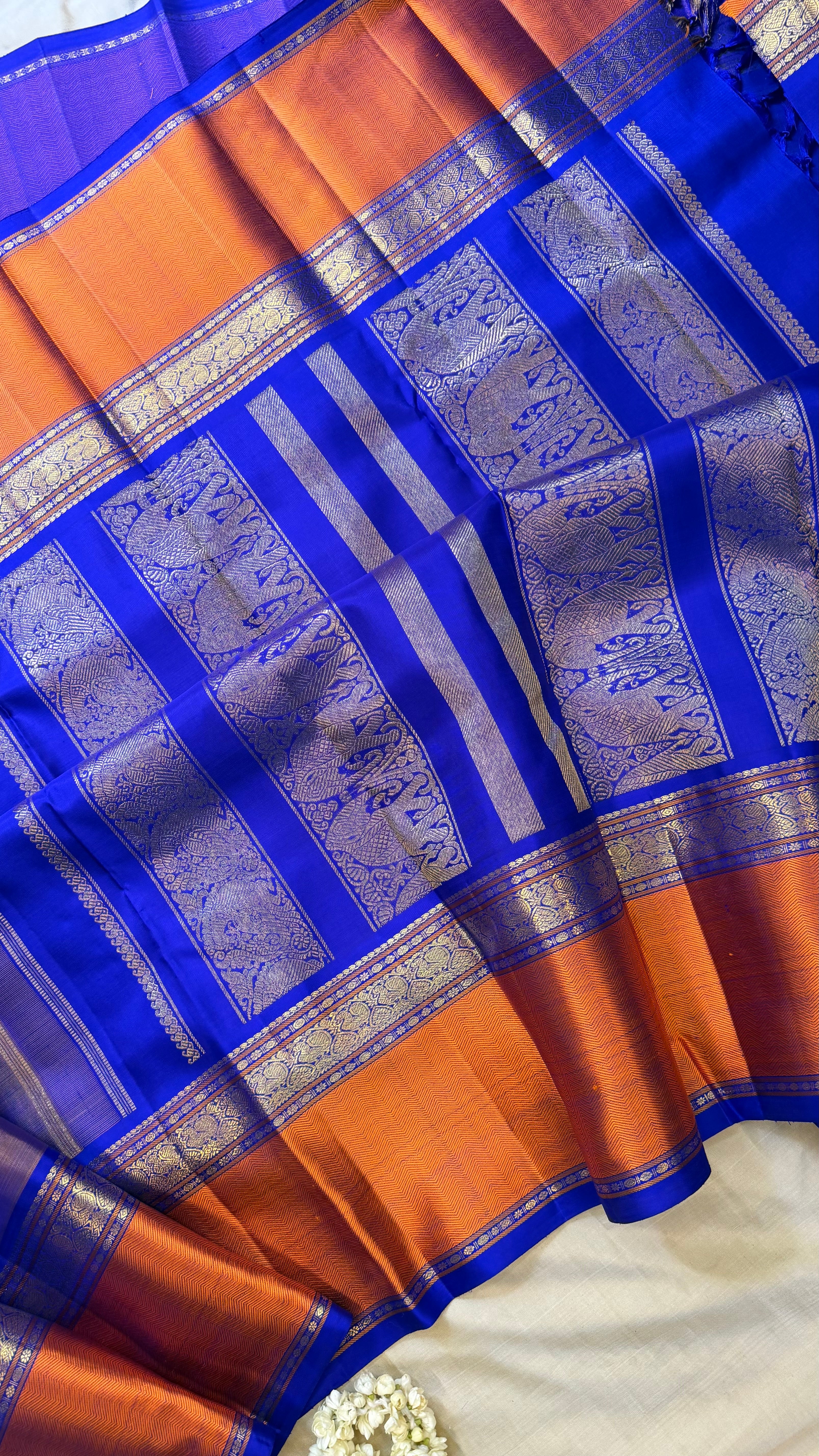 Master weaver - purple shot chocolate brown and rust border / Kanjipuram Silk