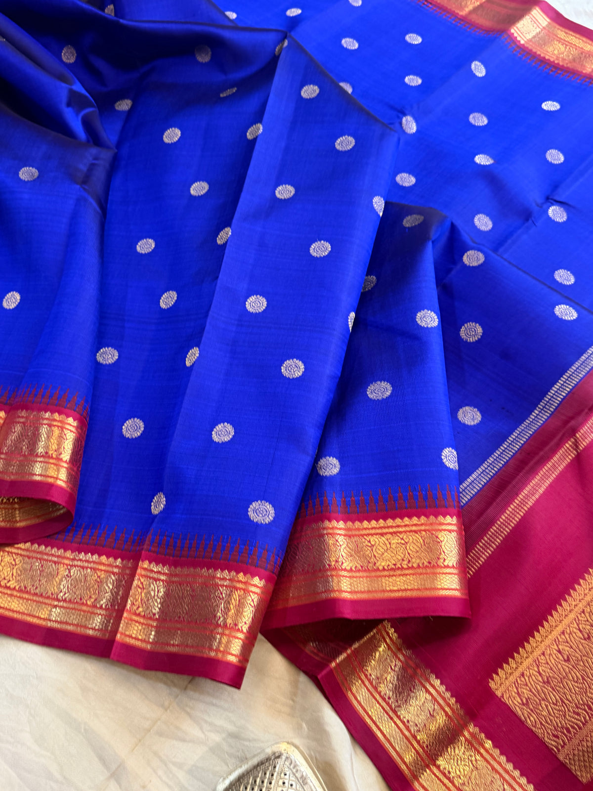 Ms blue Kai Korvai - pure Zari Kanjipuram silk