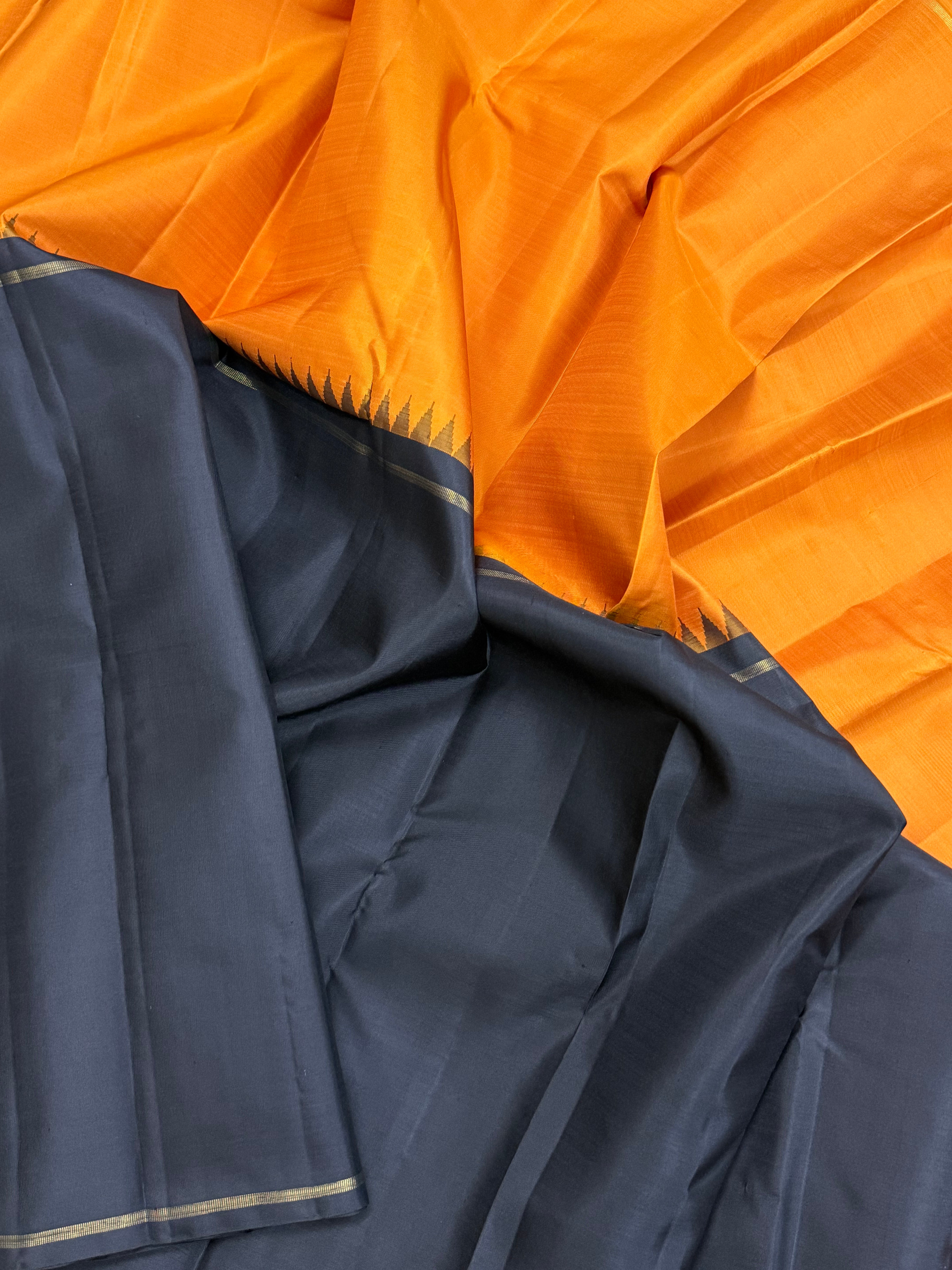 Yellow and black half and half / Kanjipuram silk