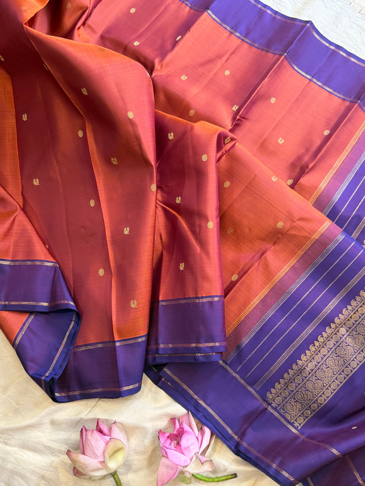 Rust small Butta simple pure Zari Kanjipuram clsa12695
