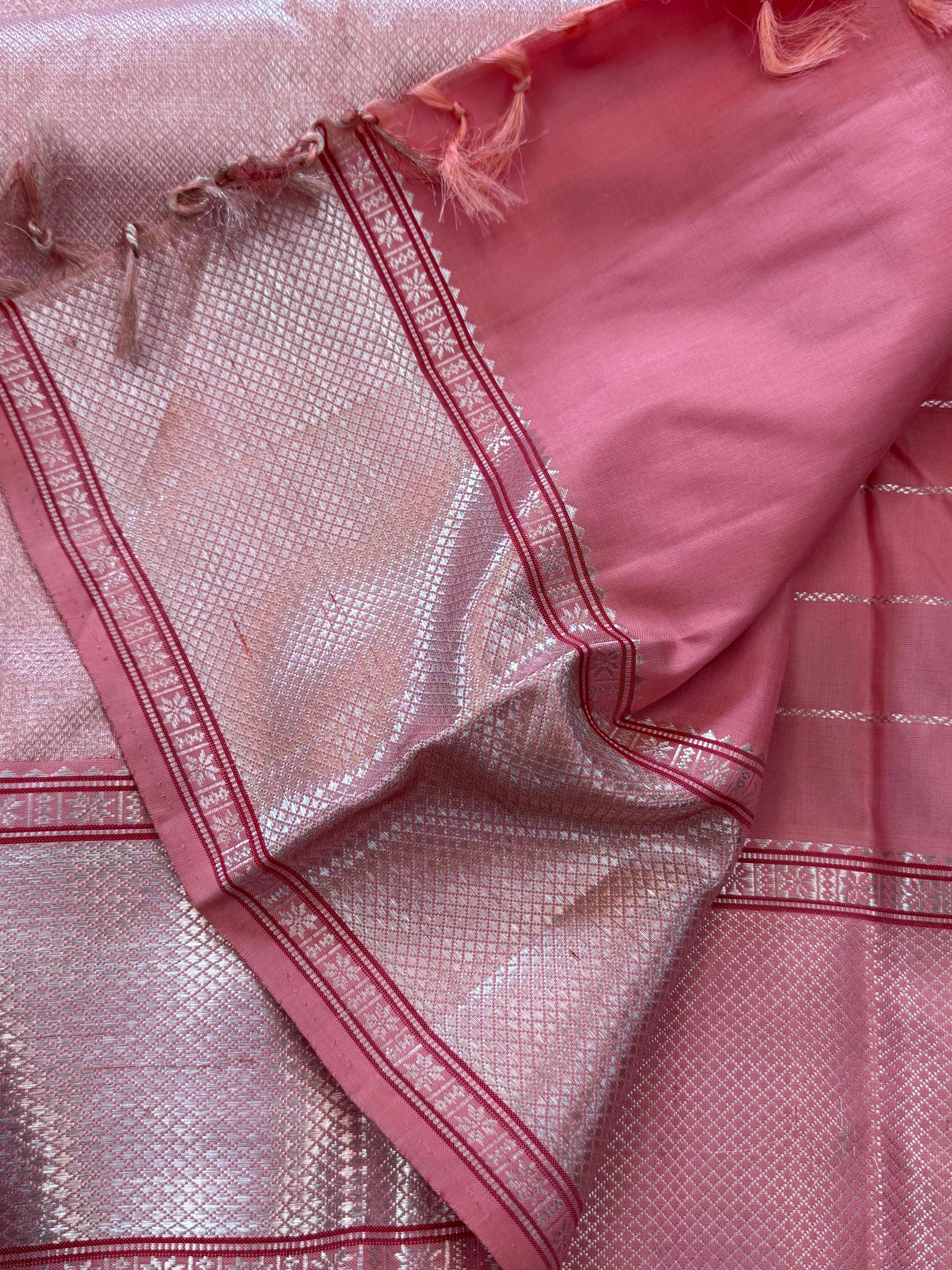 Pink veldhari getti border silver / Kanjipuram silk CL1992