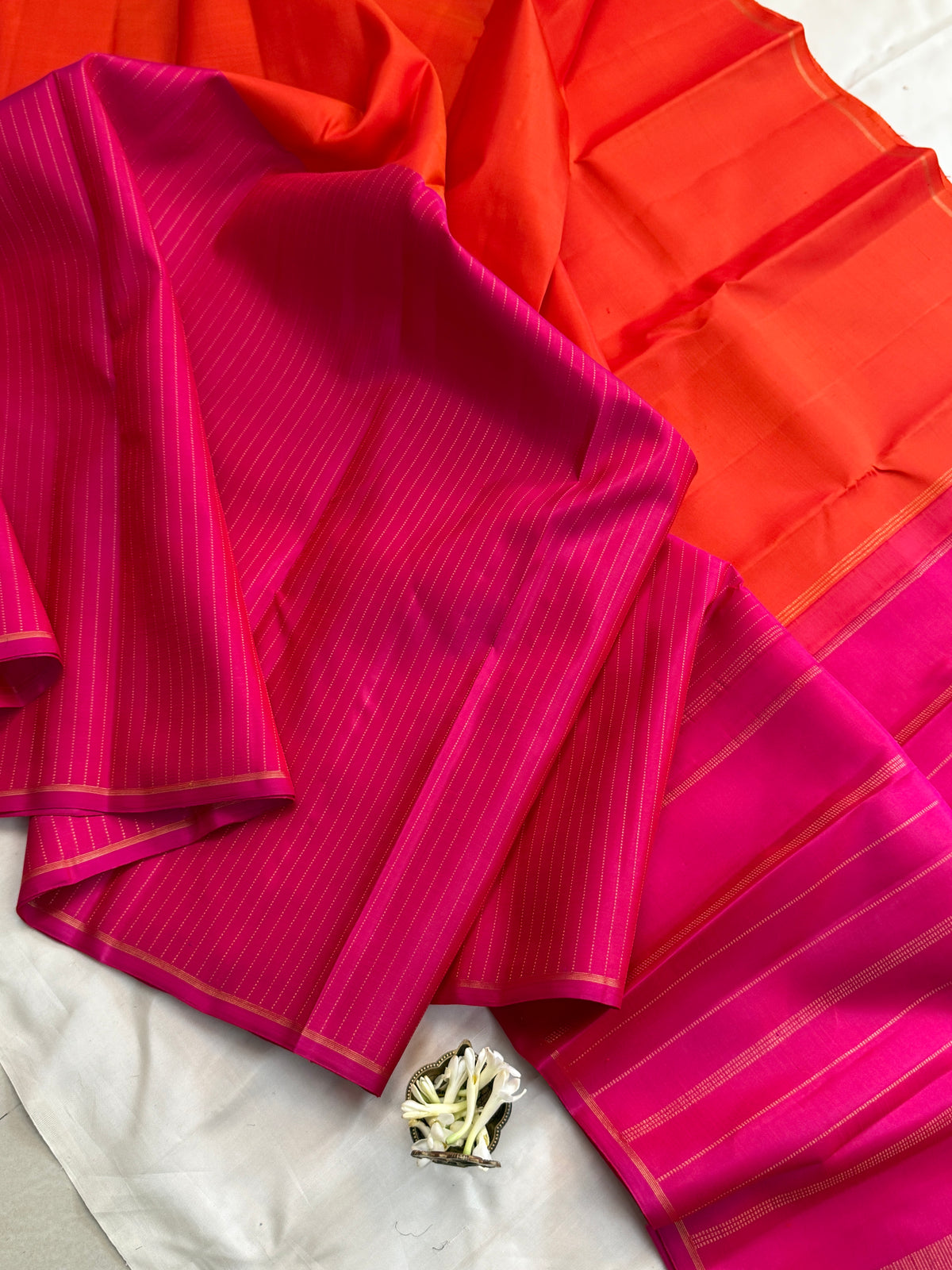Orange and pink half an half pattern / Kanjipuram silk CLSA11584