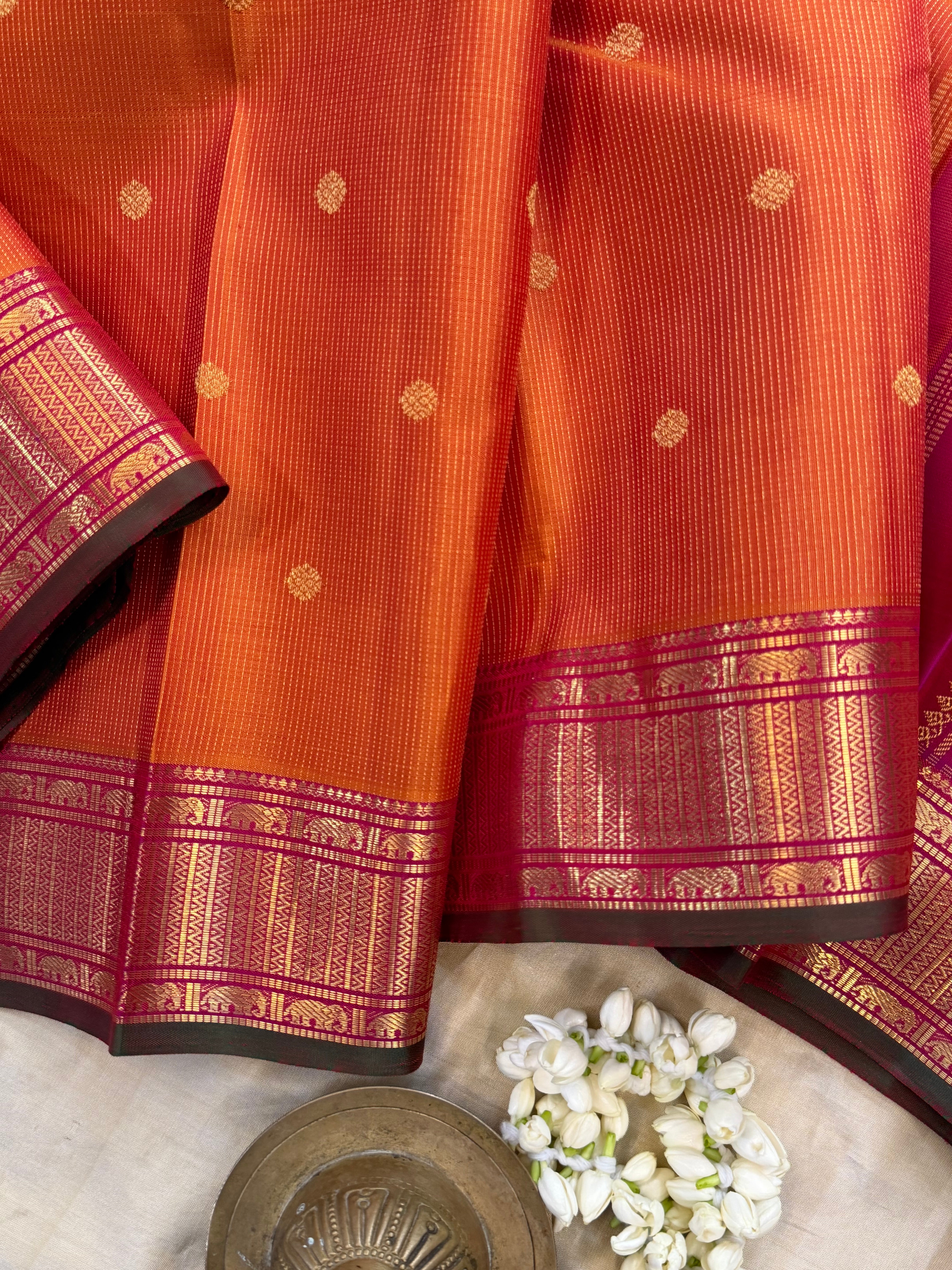 Heirloom oosivanam Simha colour Kanjipuram silk saree