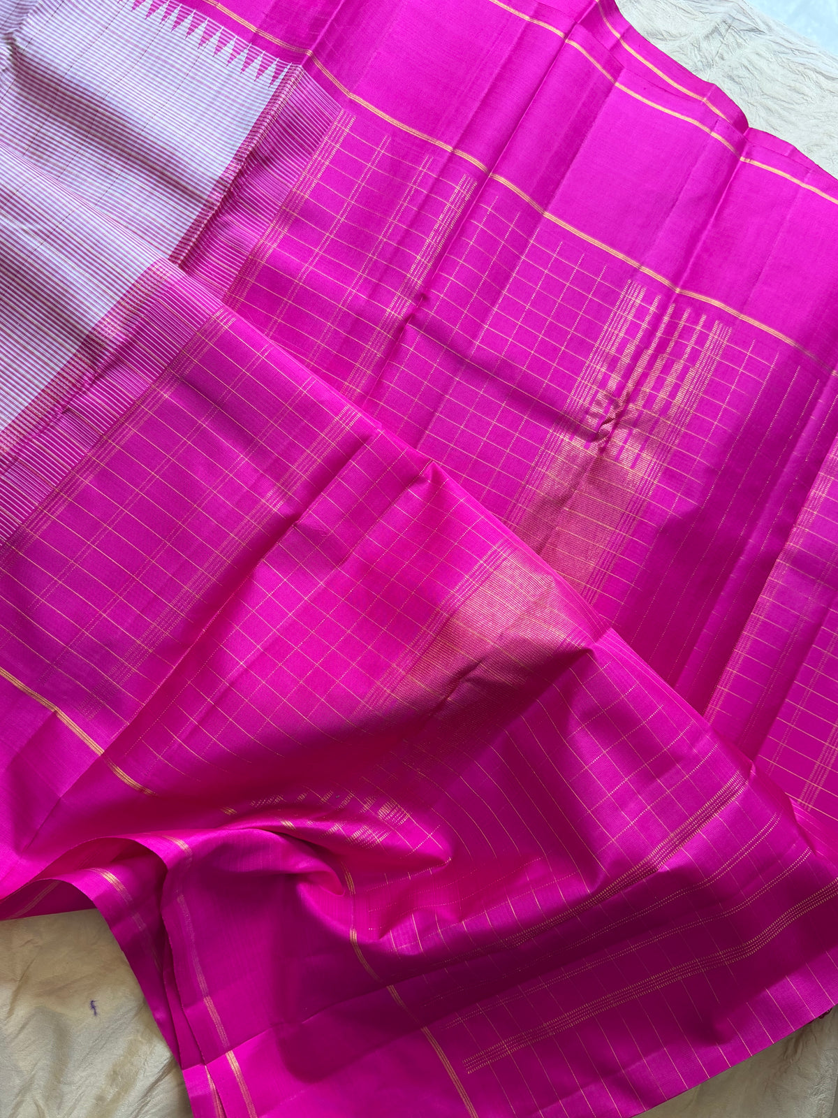 Striped Korvai pink Kattam border Arani silk saree