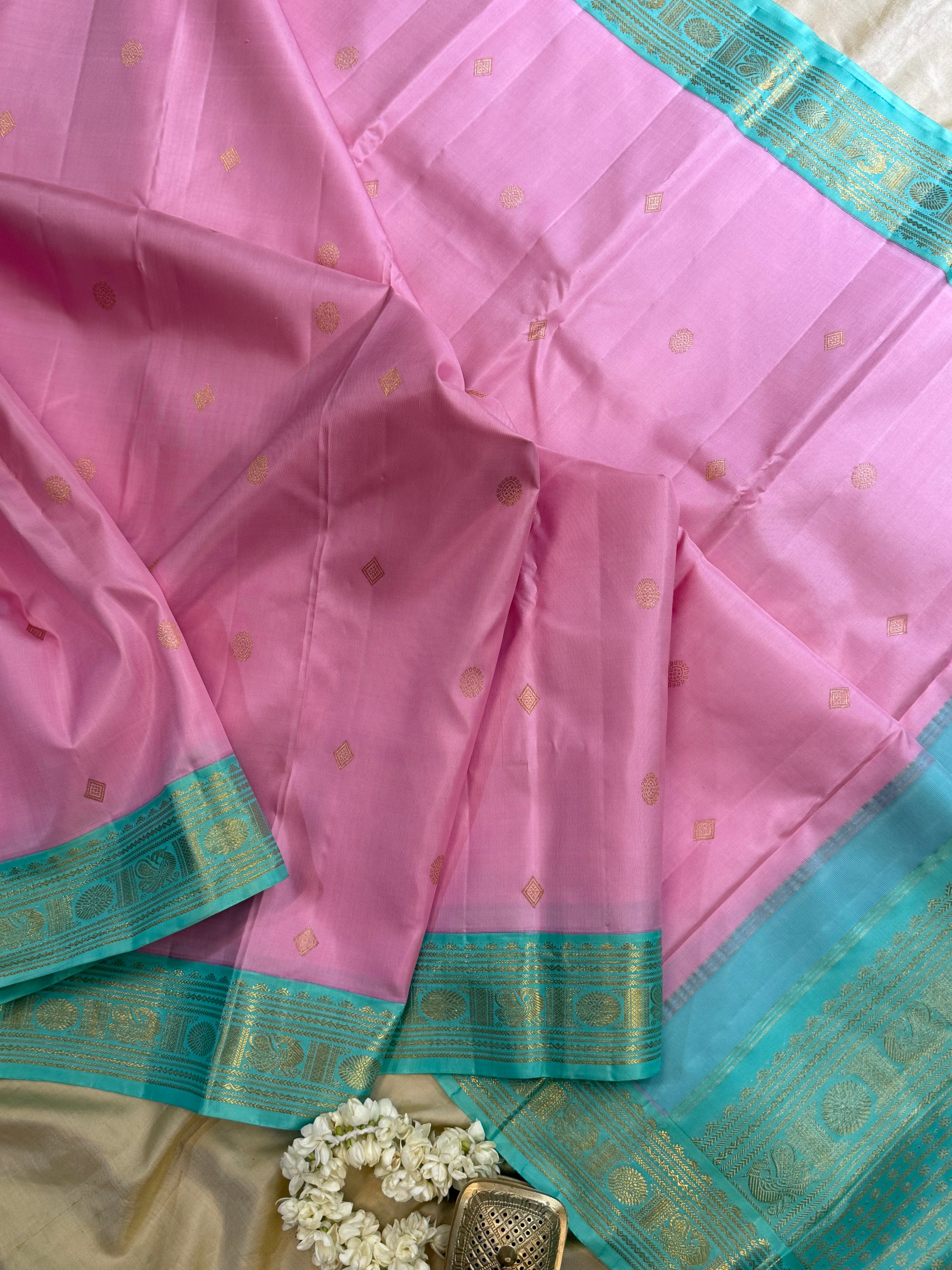 Pink and turquoise blue korvai / Arani Silk CL10108