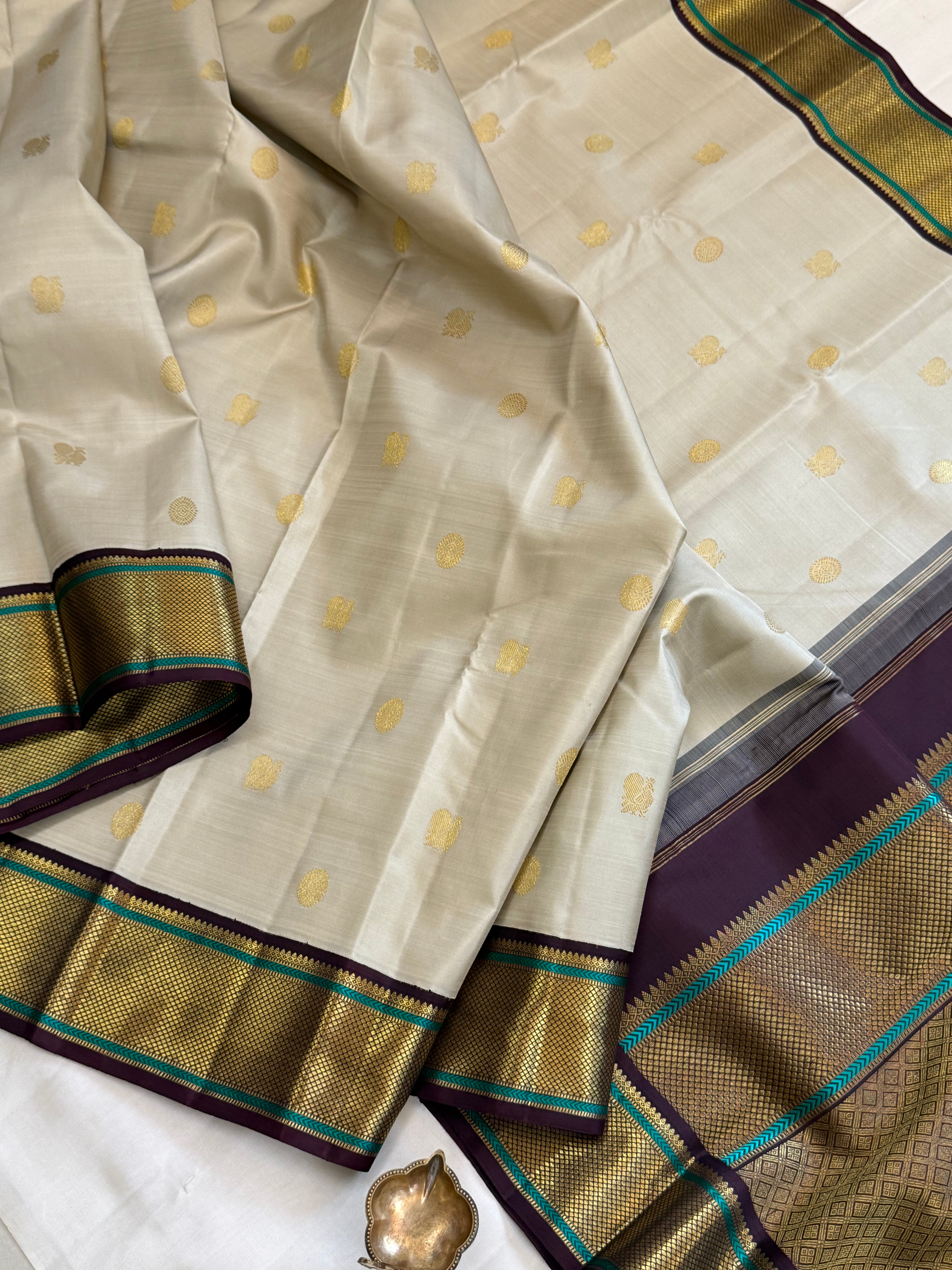 Beige and coffee brown Kai Korvai/ kanjipuram silk CLSA10999