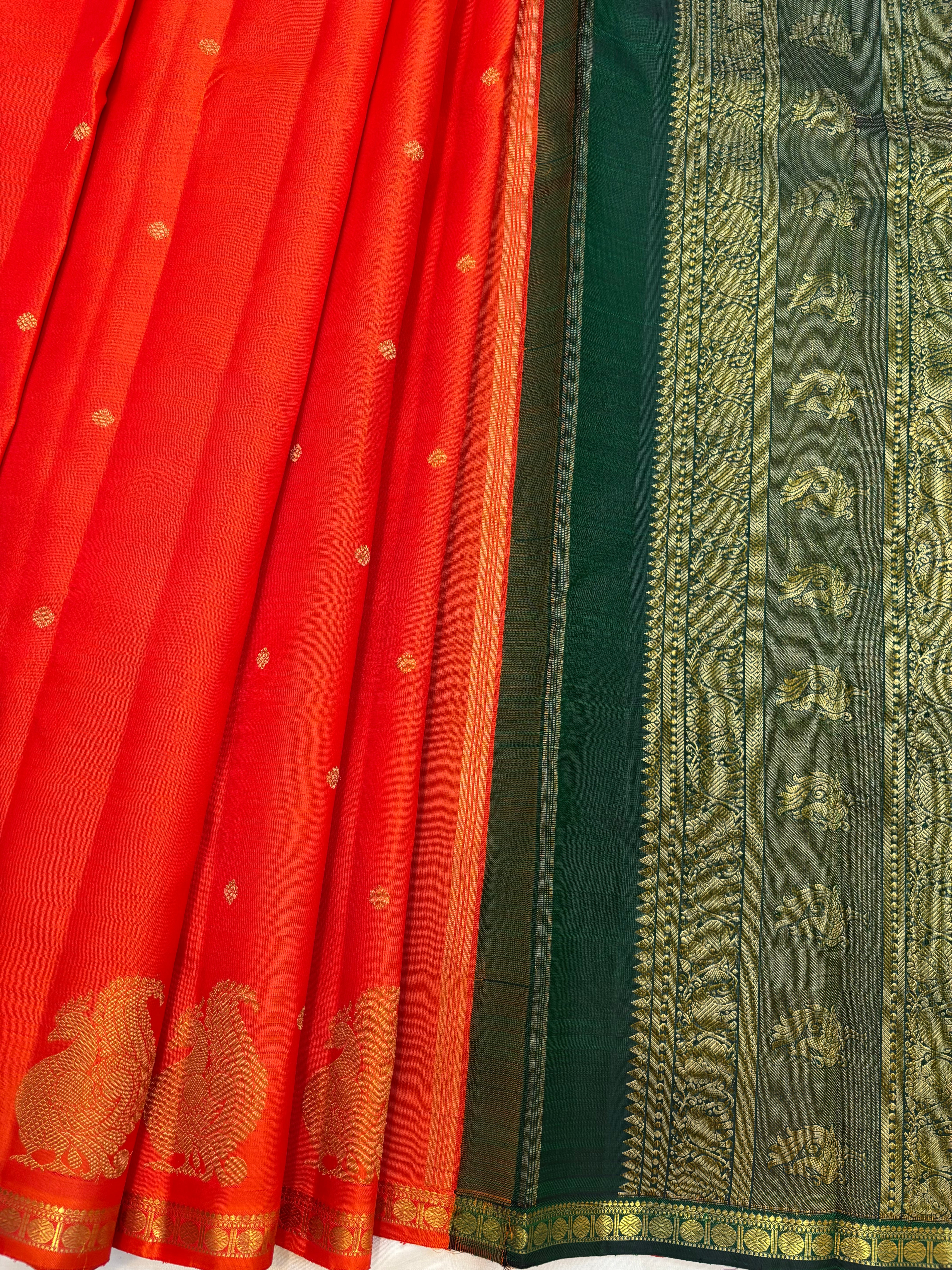 Orange annam border butta - kanjipuram silk