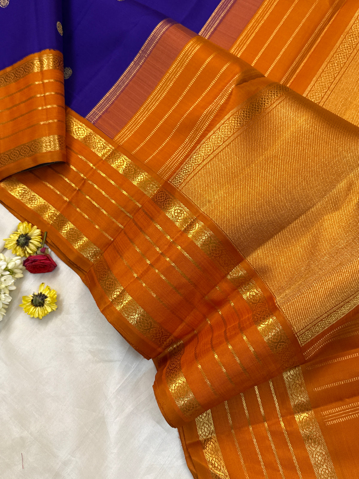 Master weaver- revival - Purple and orange varisapet border kai korvai/ Kanjipuram silk