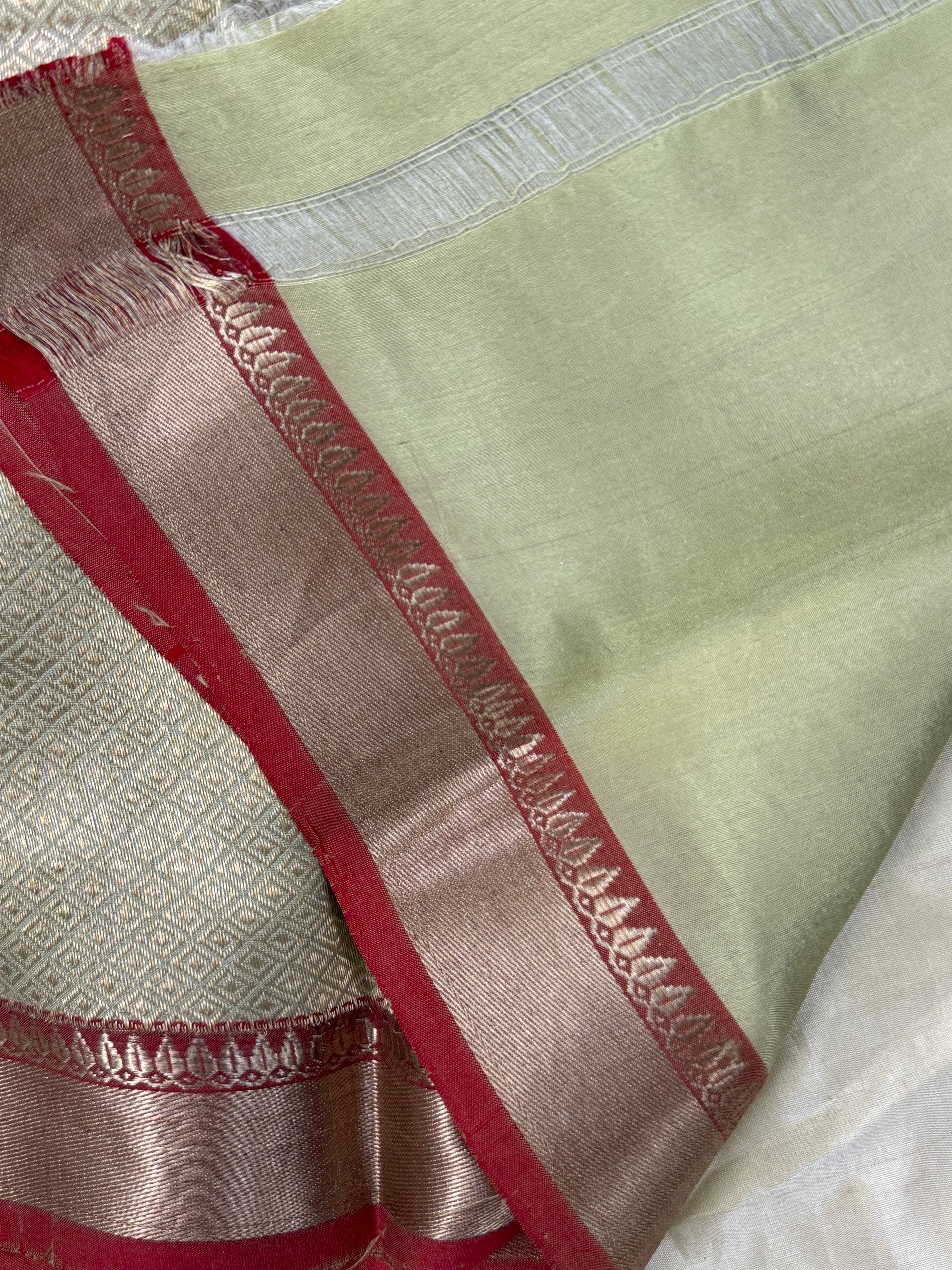 Lite pista green corner butta/ Chanderi Silk