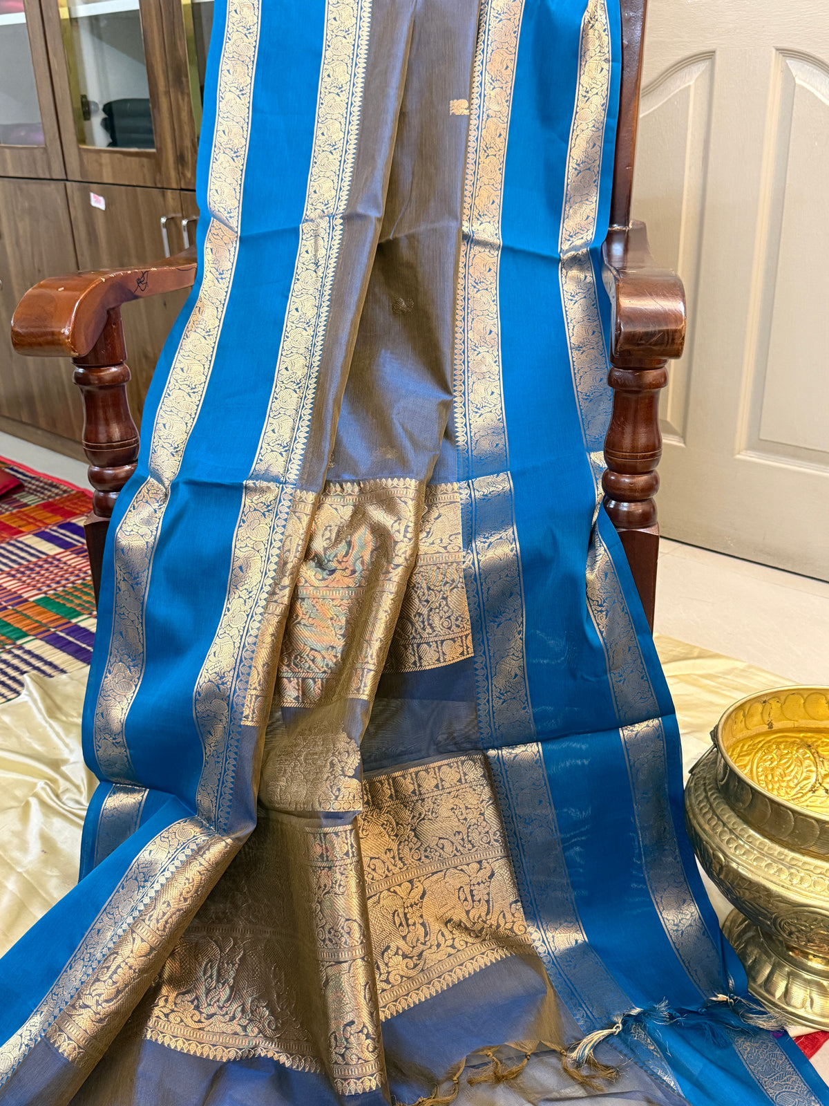 Silk cotton unusual colour and zari butta/ clsa 12377