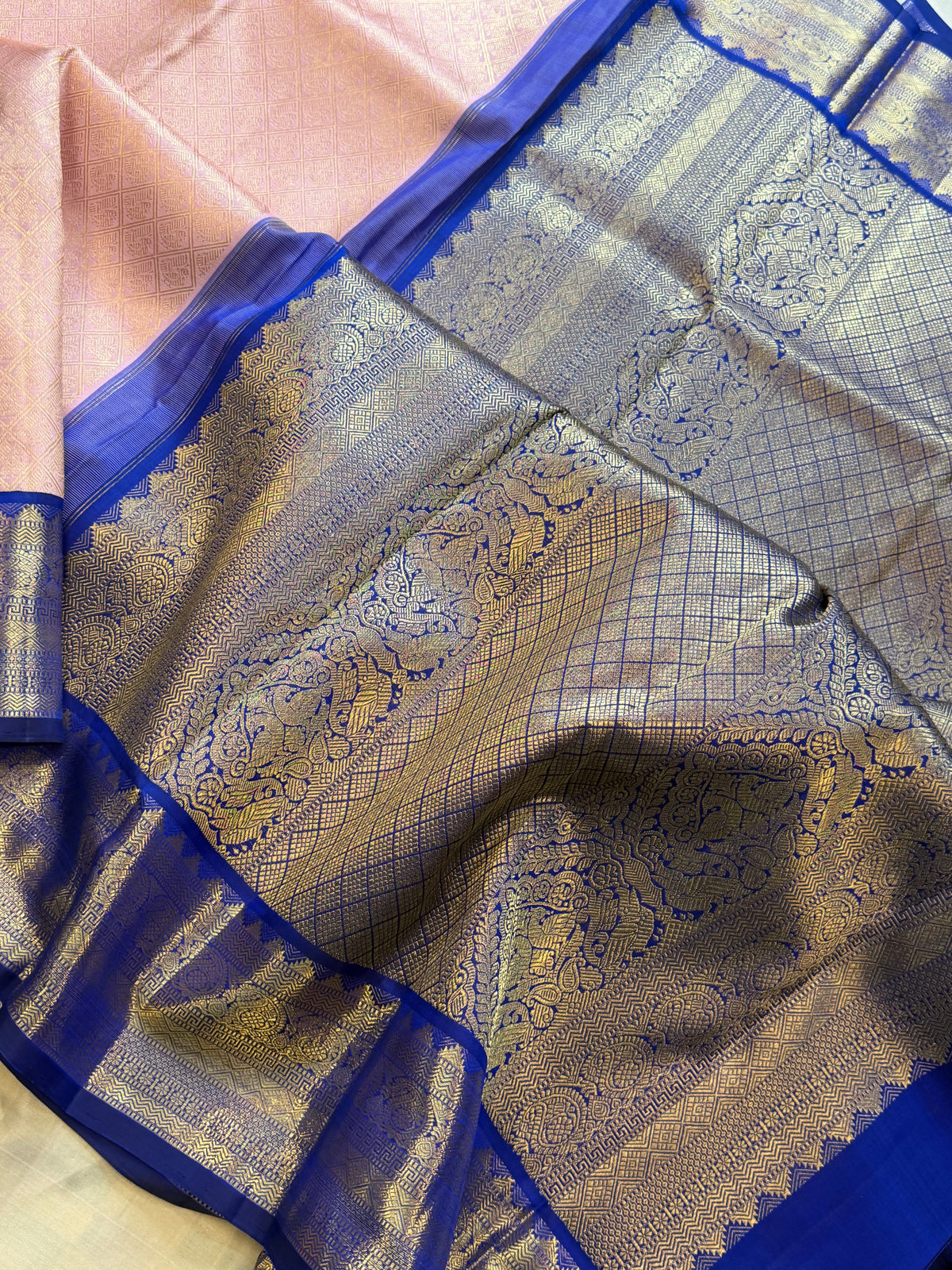 Bridal-body checks and annam zari butta Korvai / Kanjipuram silk saree clsa 4265