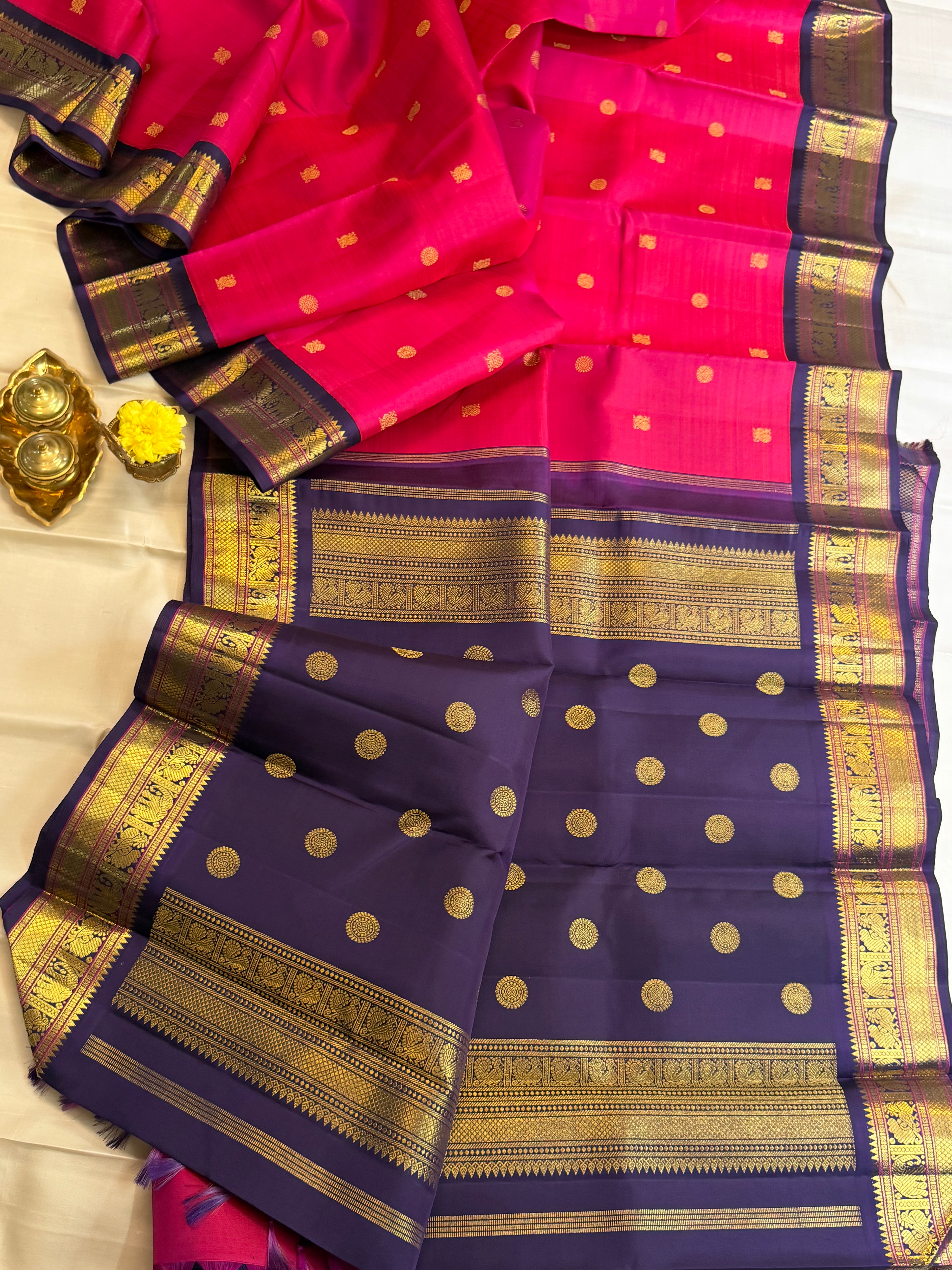 Korvai Varamahalakshmi edit : Double tone pink Korvai Kanjipuram silk saree
