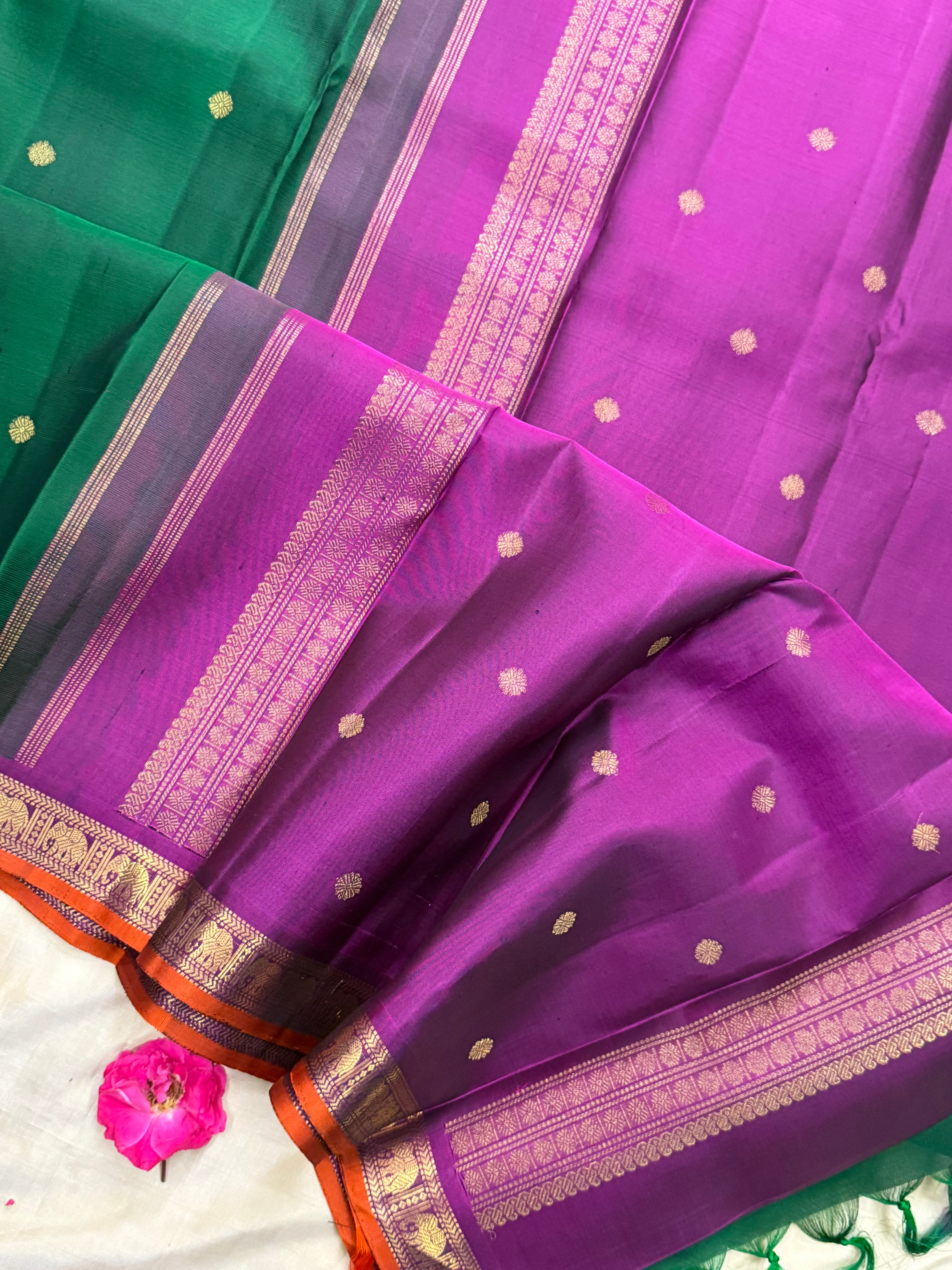 Green small border pure Zari Kanjipuram silk CLSA9859