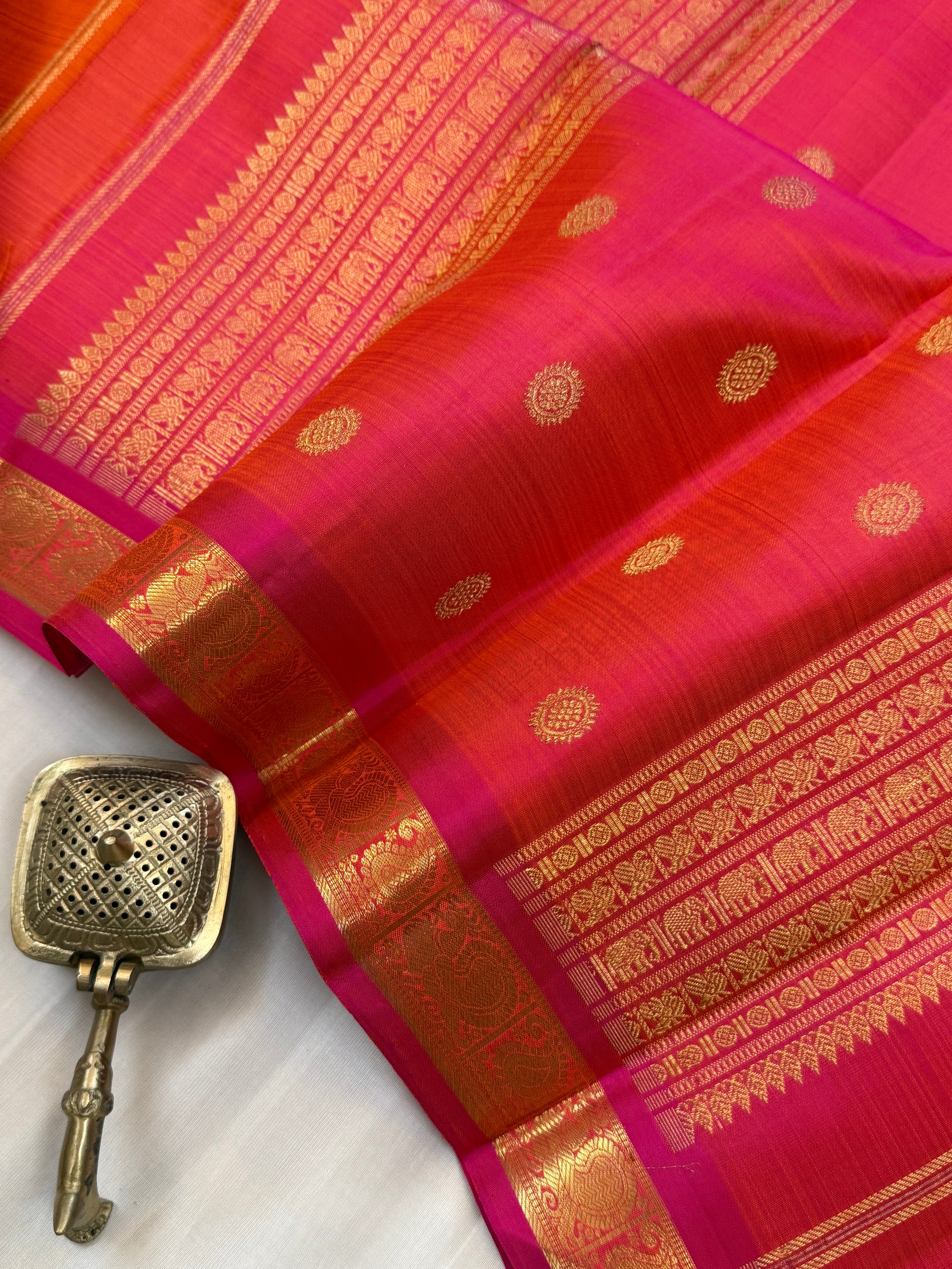 Rust with pink small border / kanjipuram silk saree clsa 11049