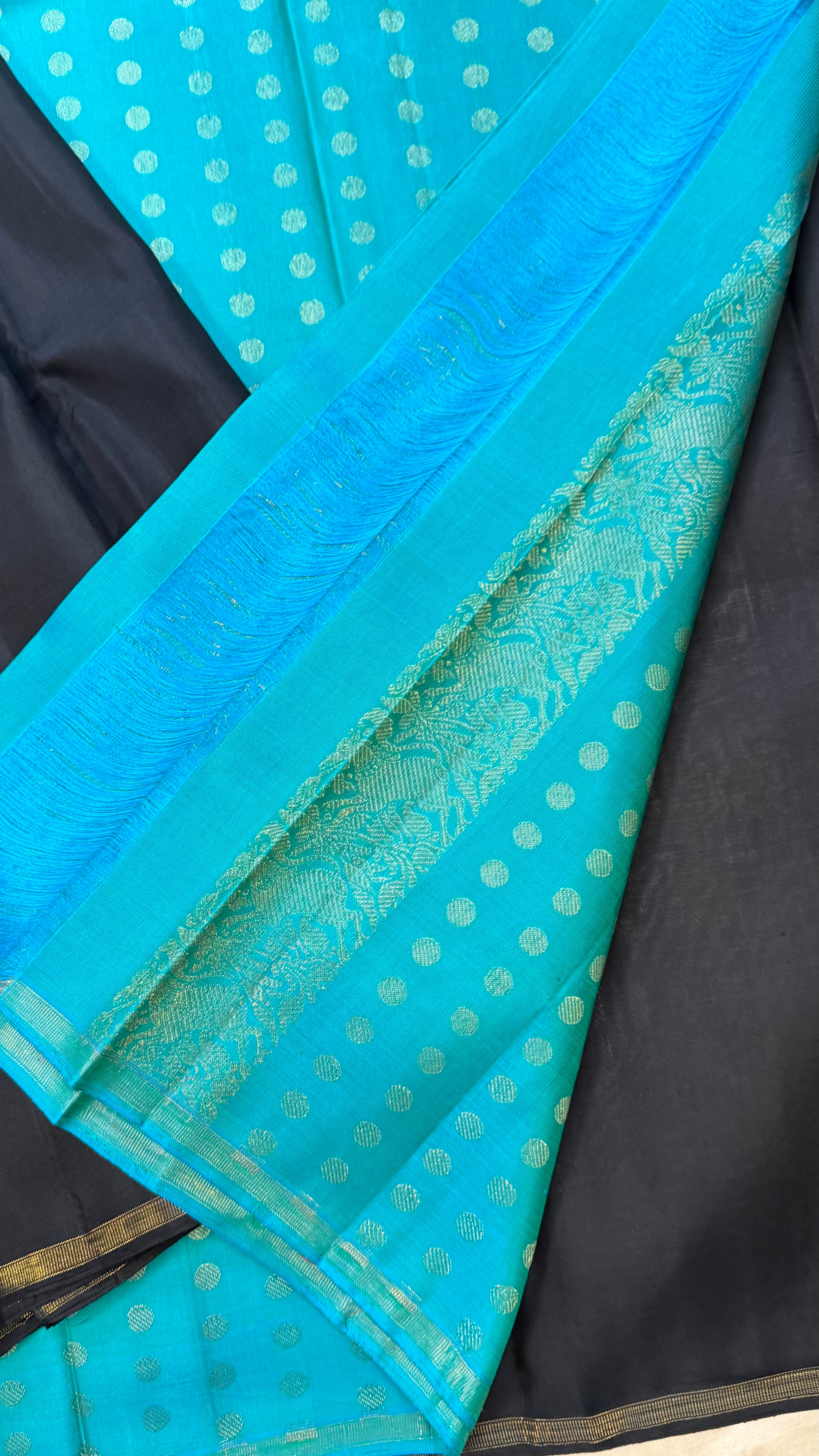 Black with turquoise blue palla / Kanjipuram silk