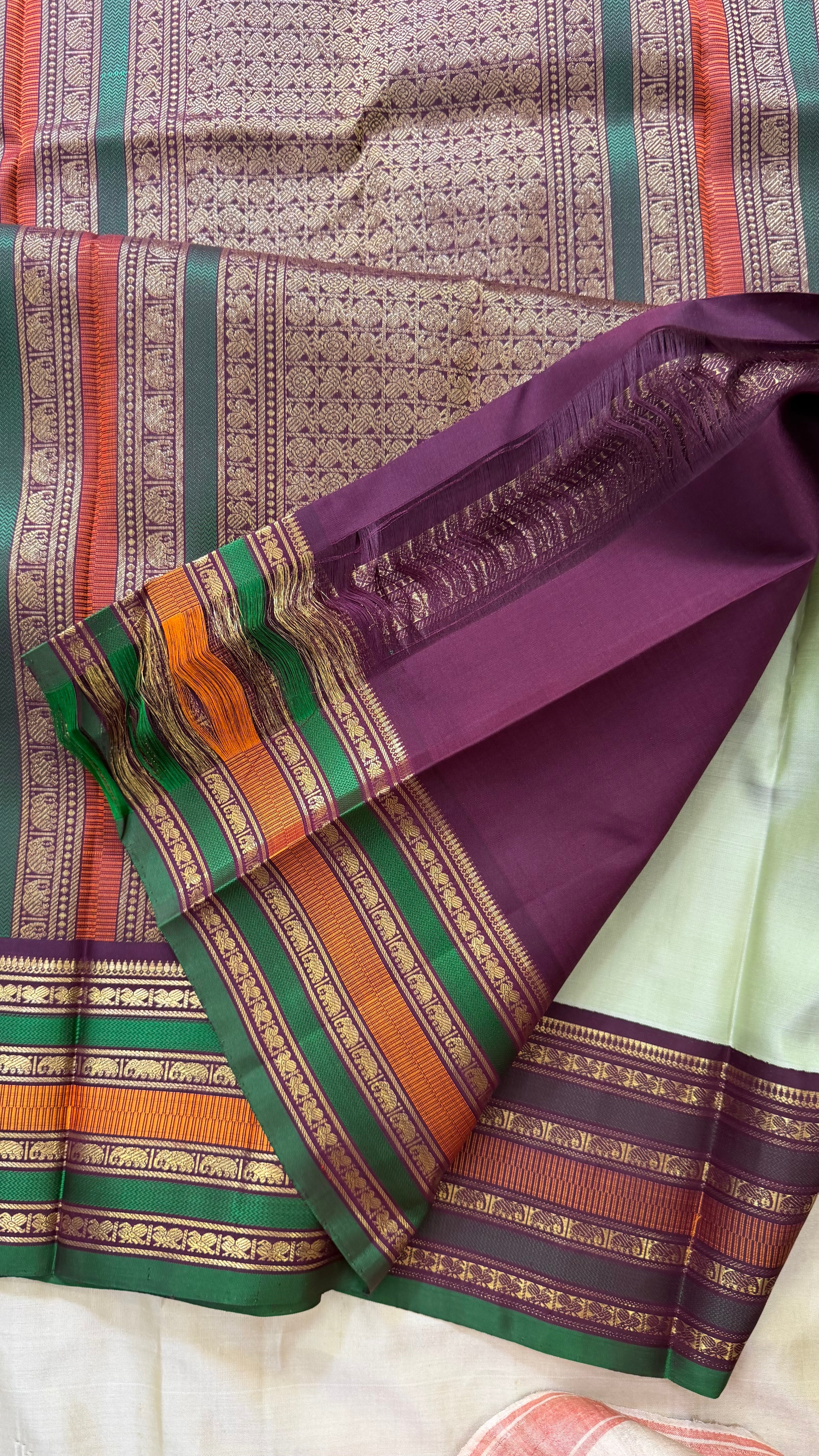 Coffee green Varisapet Korvai / Kanjipuram silk
