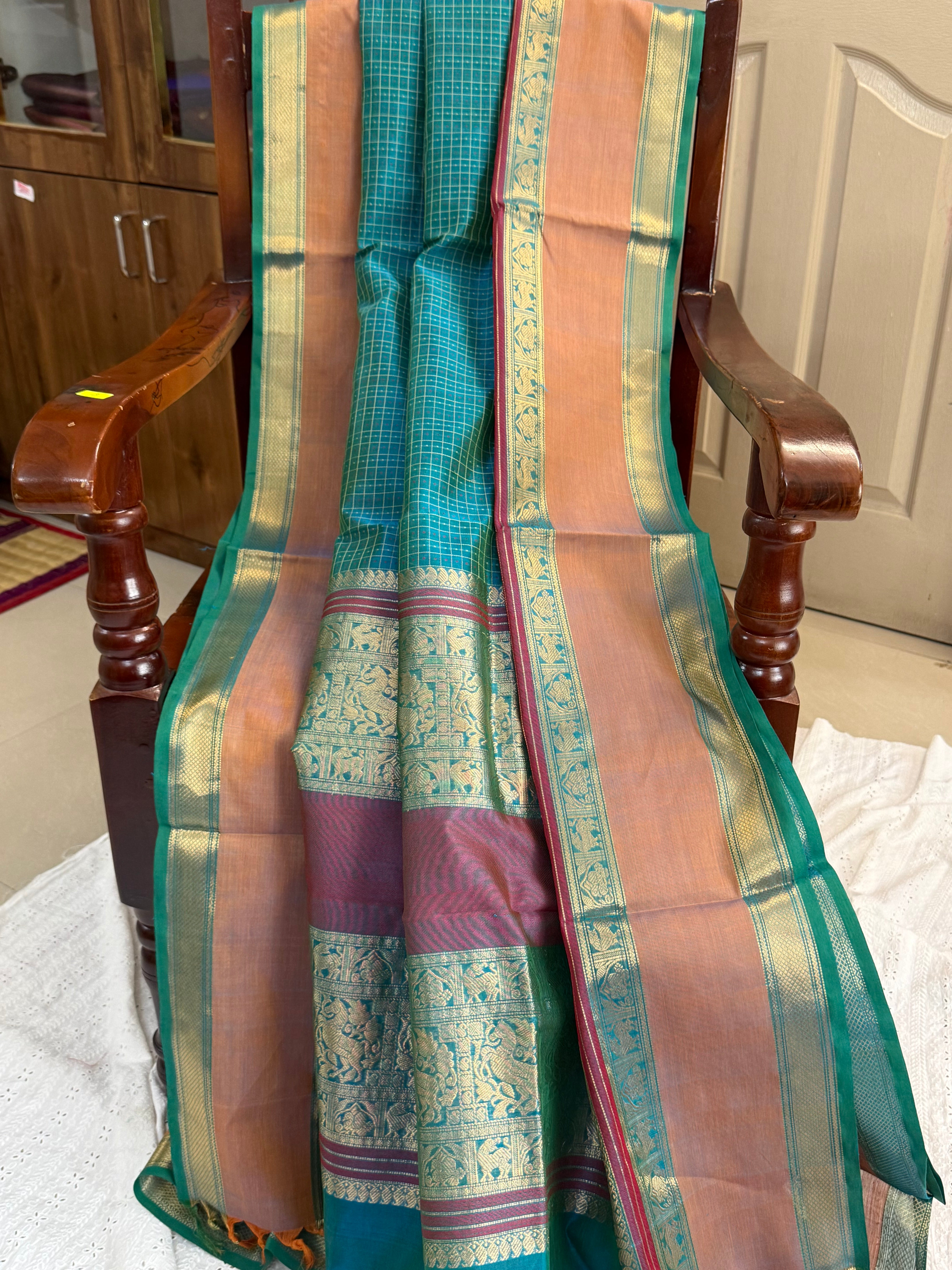 Teal blue lakshambutta / Silk Cotton
