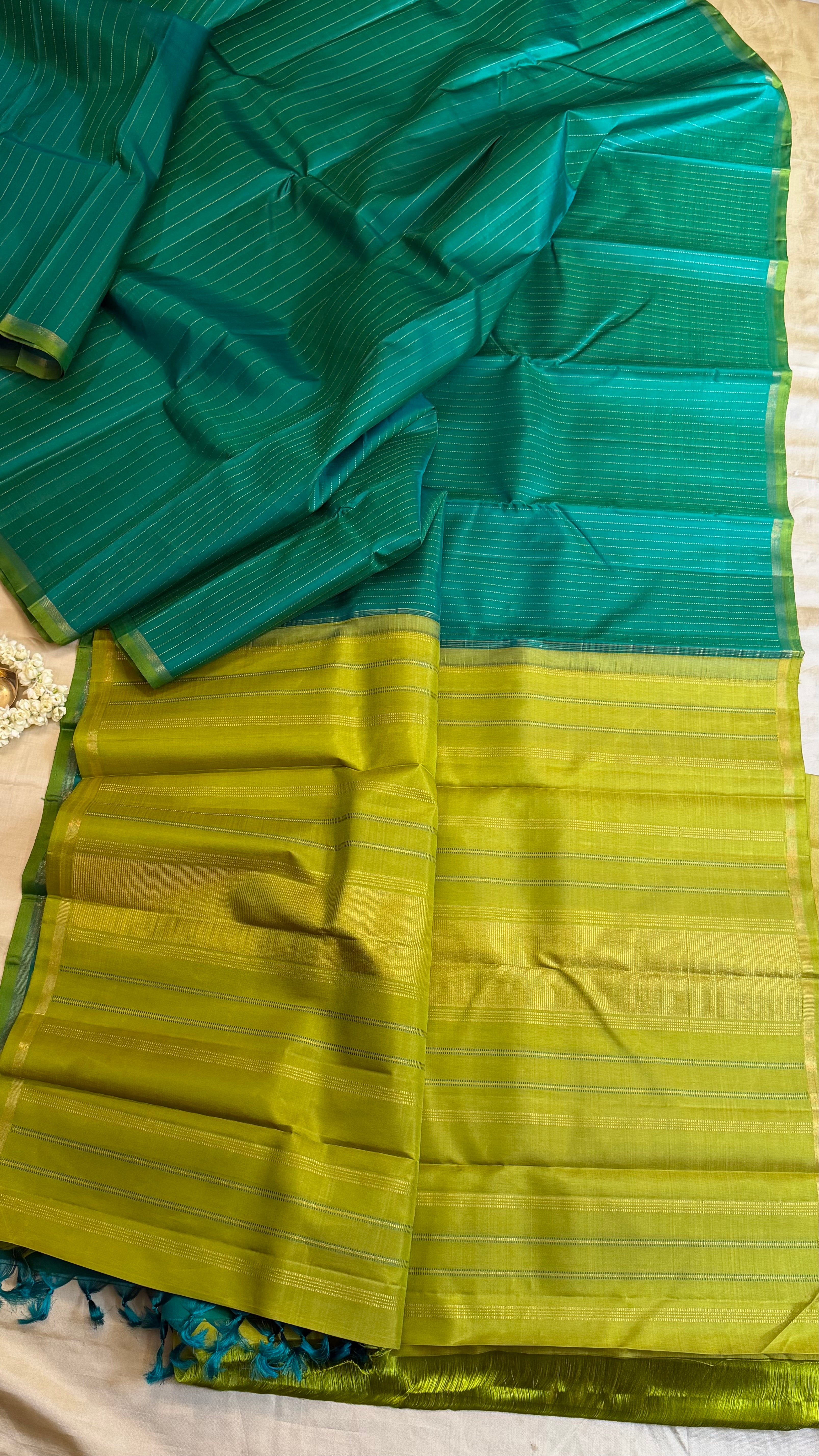 Green and olive green borderless/ kanjipuram silk