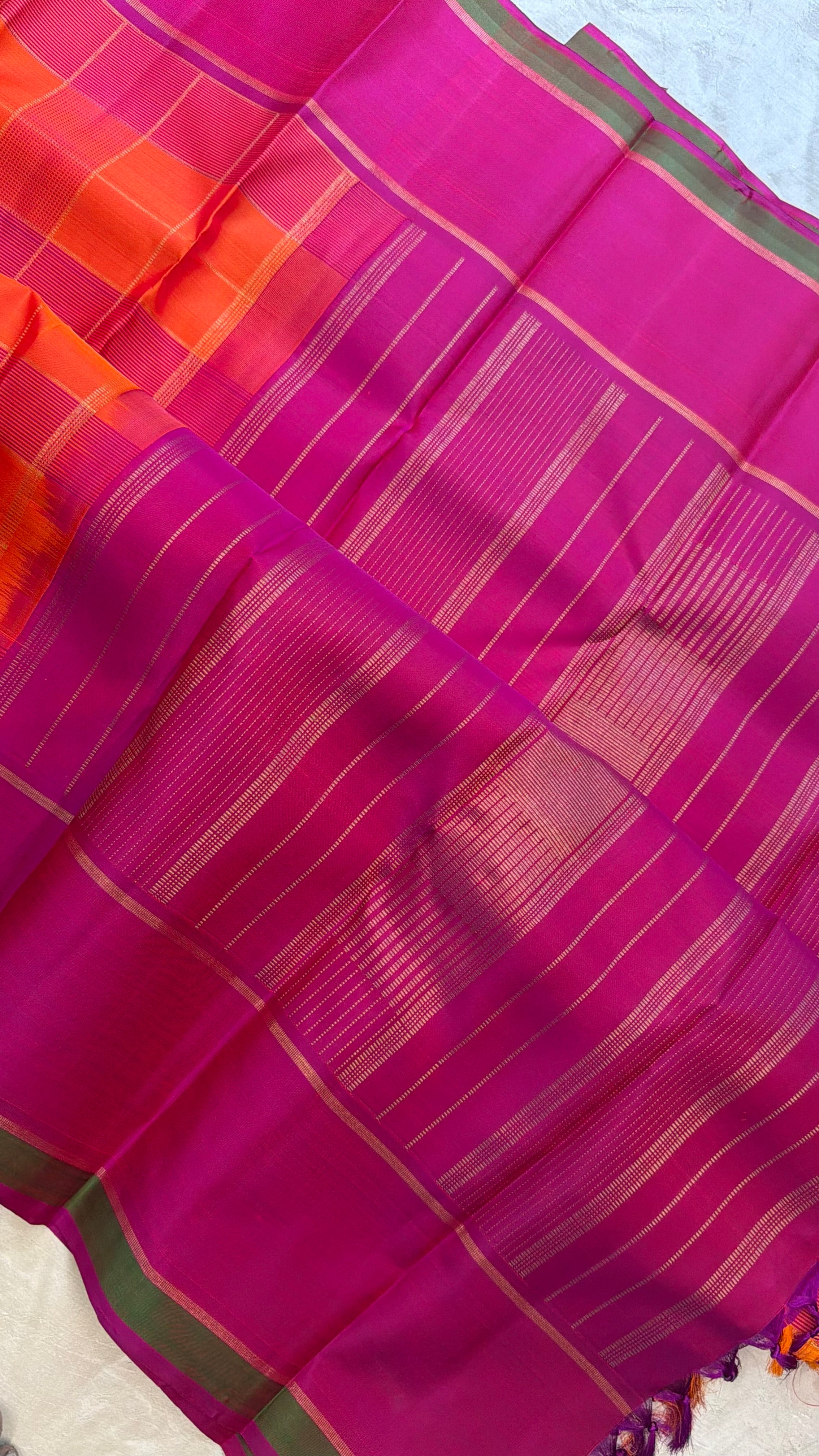 Orange chettinad Kattam / Kanjipuram silk