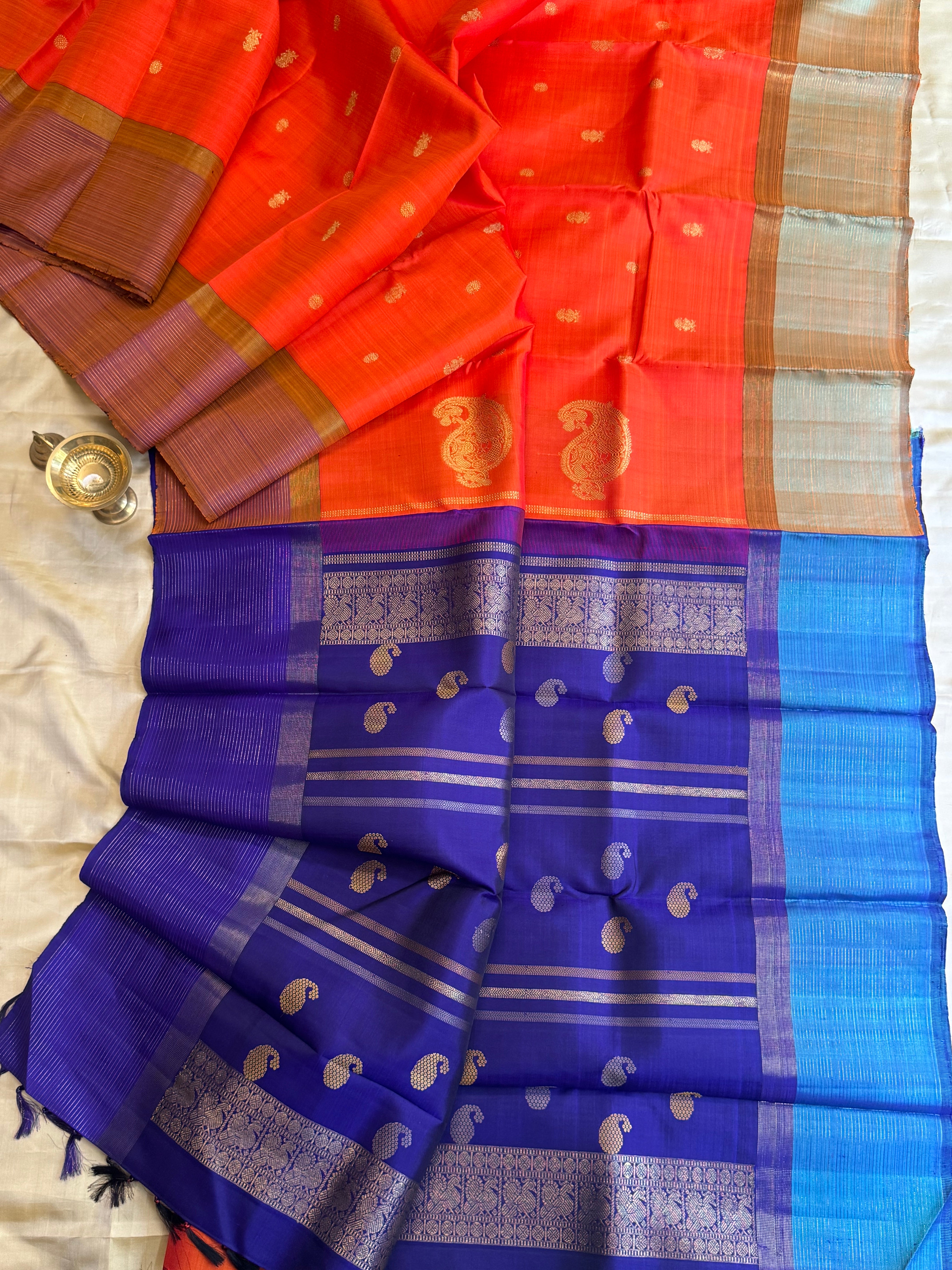 Orange Ganga Jamuna Oosi / simple kanjipuram silk