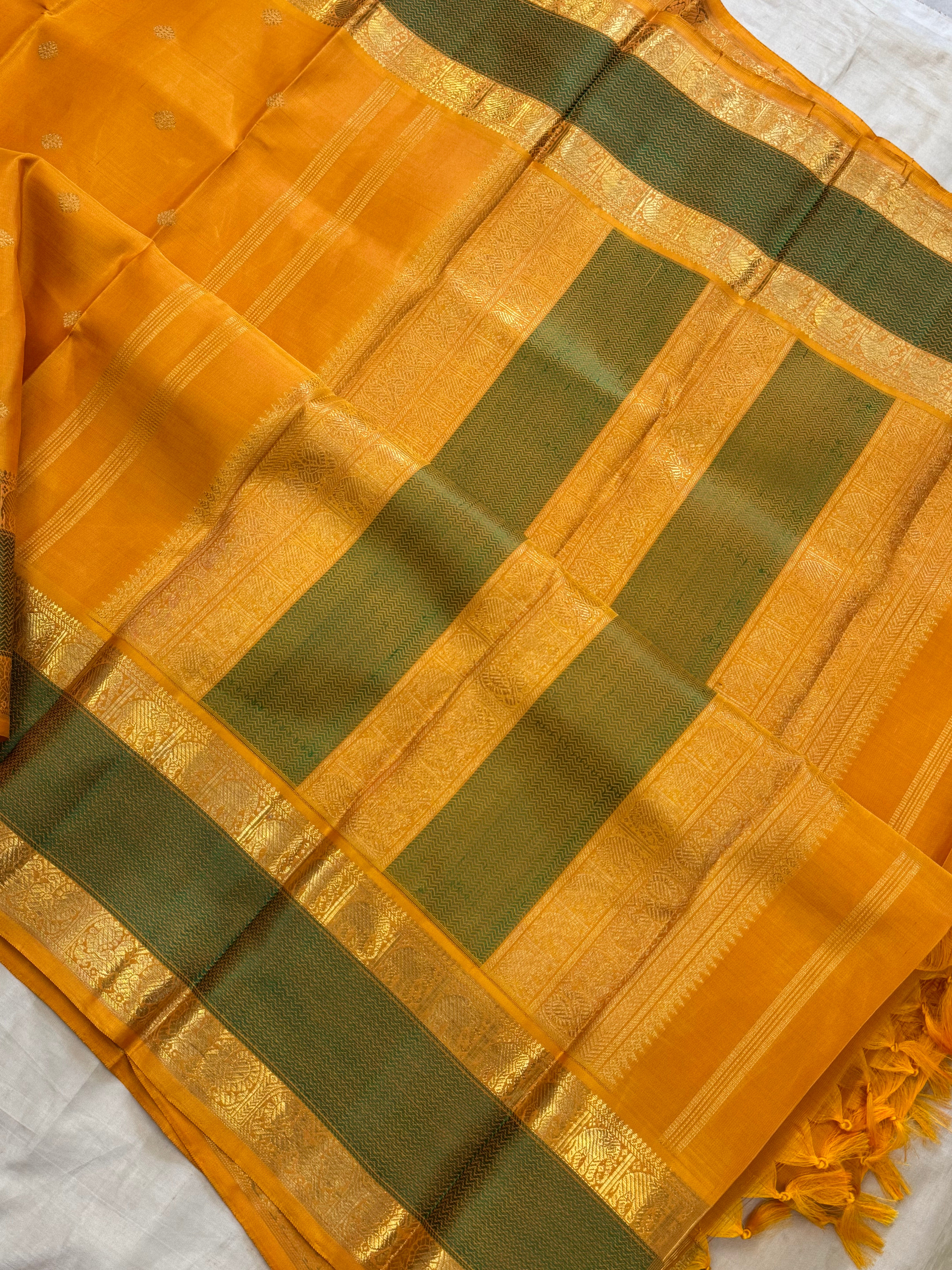 Mustard yellow body retta pet elephant and annam border/ kanjipuram silk CLSA7735