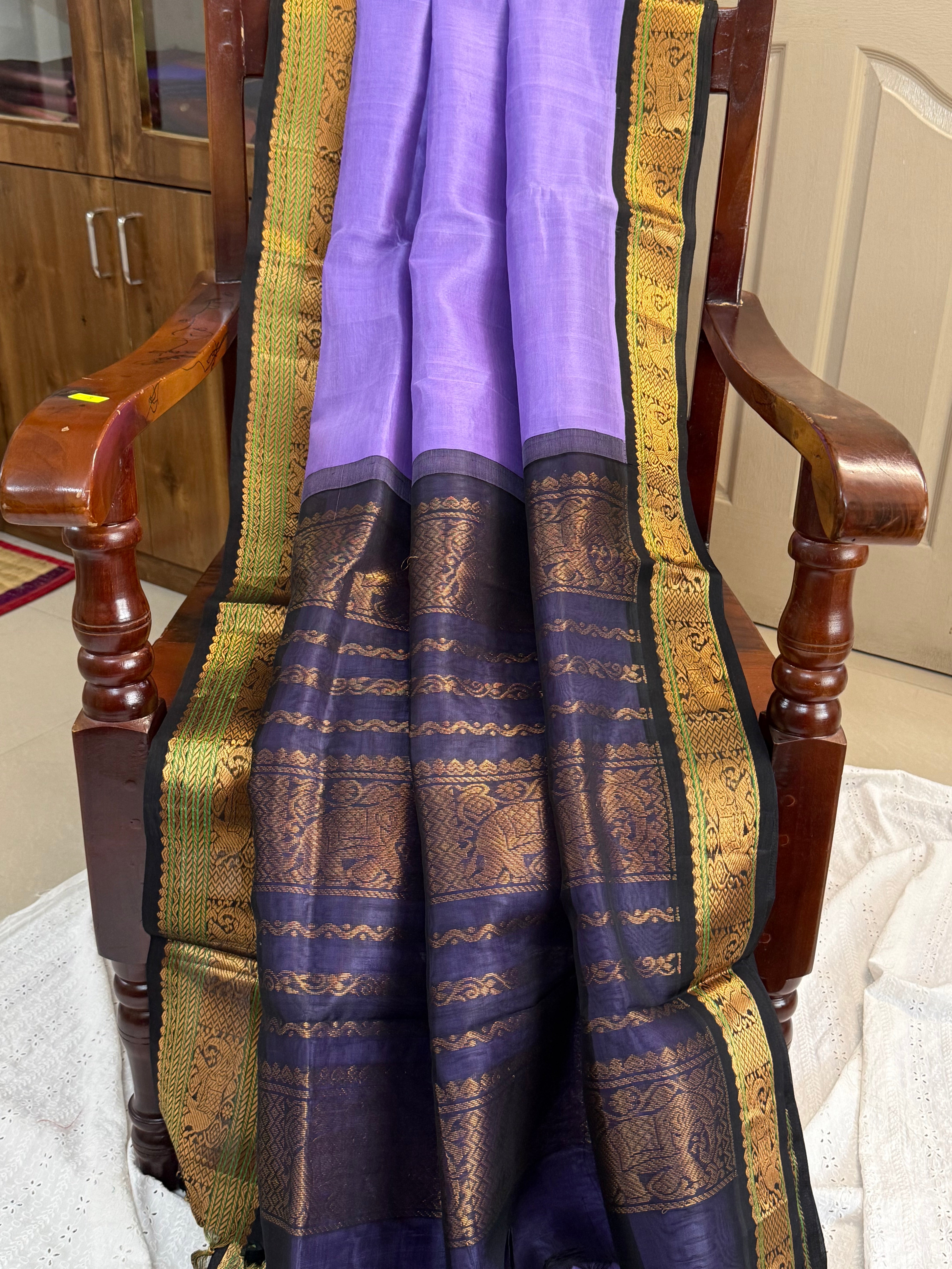 Lavender and dark blue / silk cotton