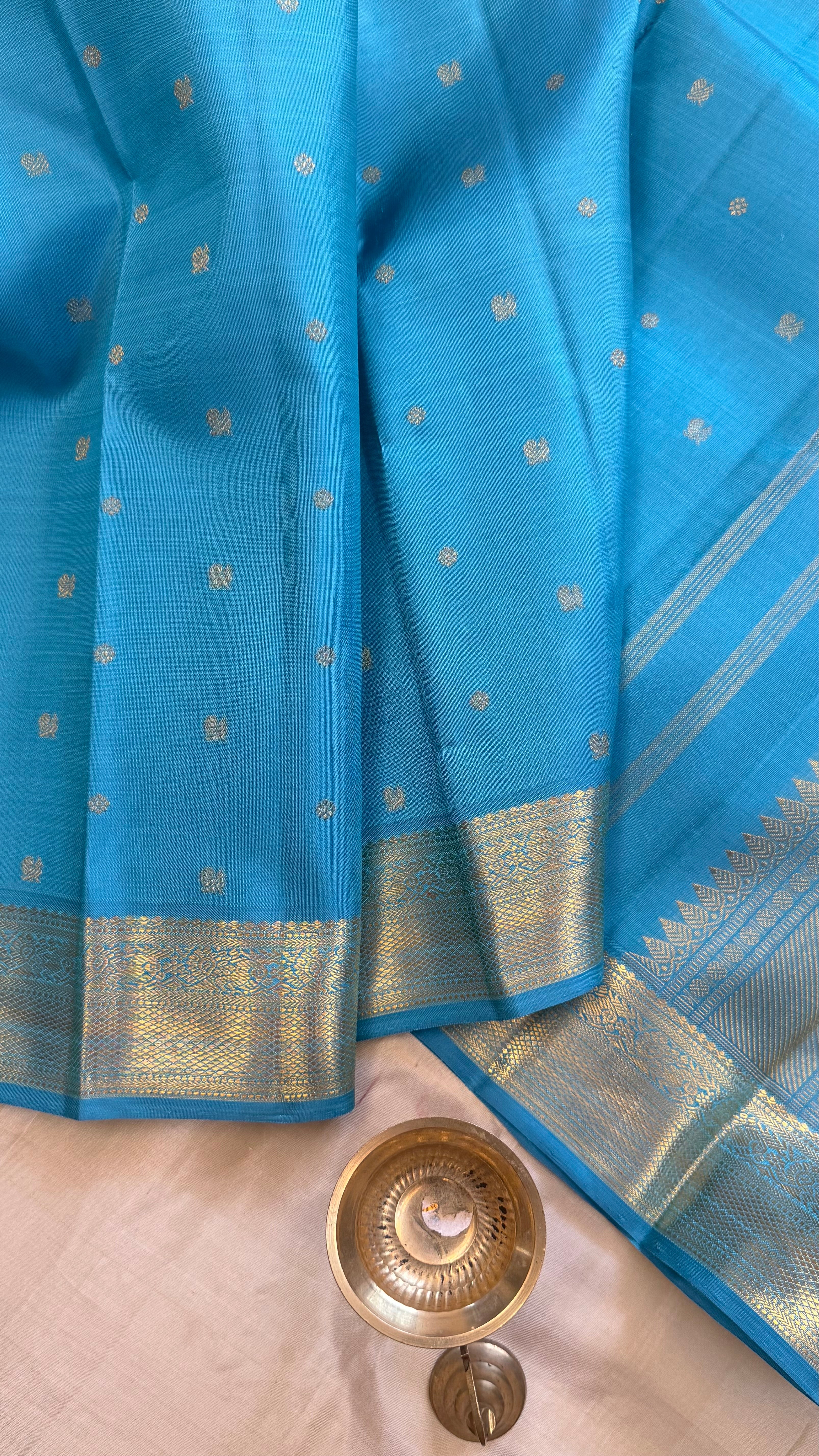 Sky blue annam and chakram butta/ Kanjipuram Silk
