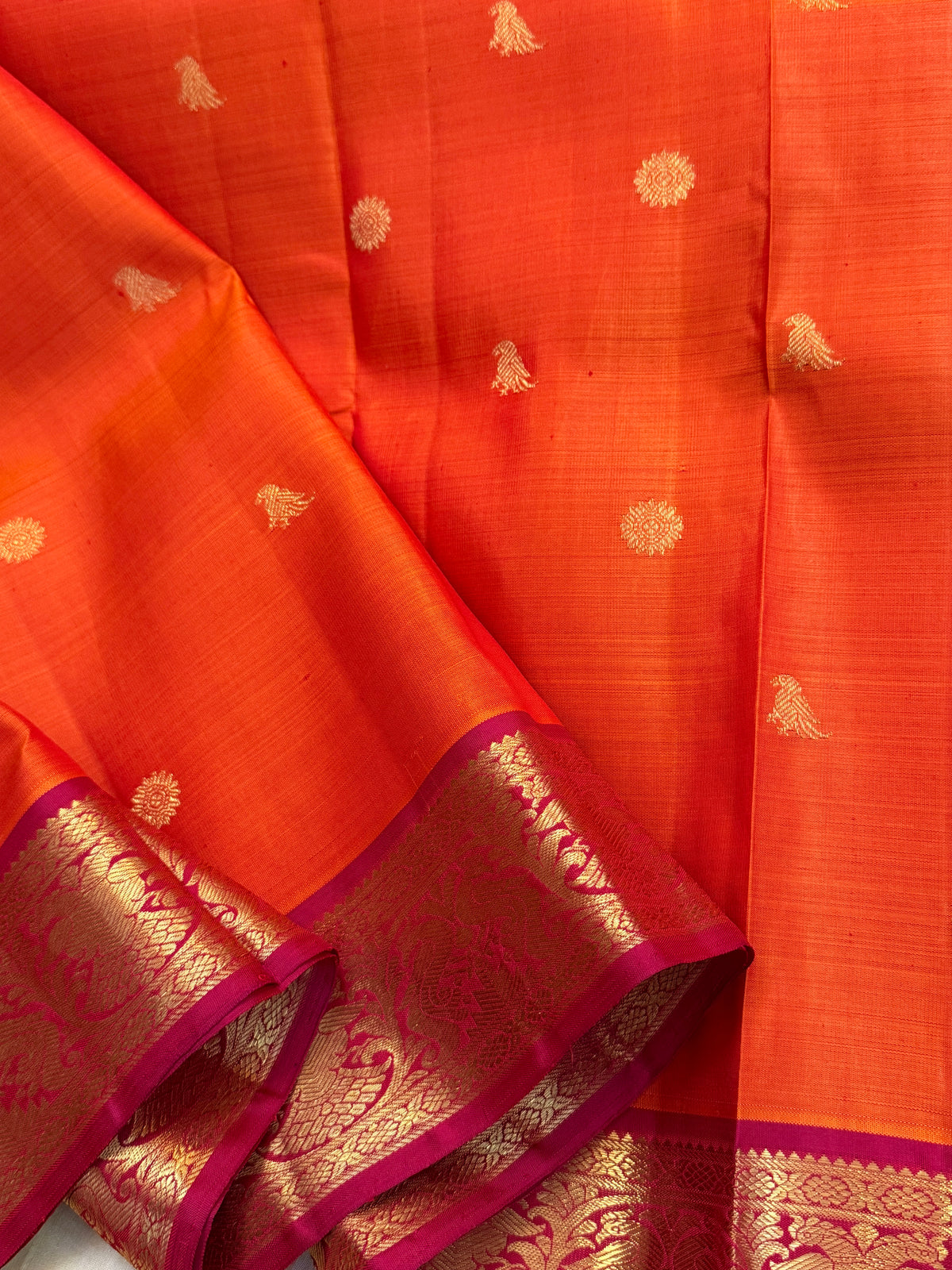 Navarathri - Day 5 Orange Colour pure Zari butta / Kanjipuram silk sree Clsa10160