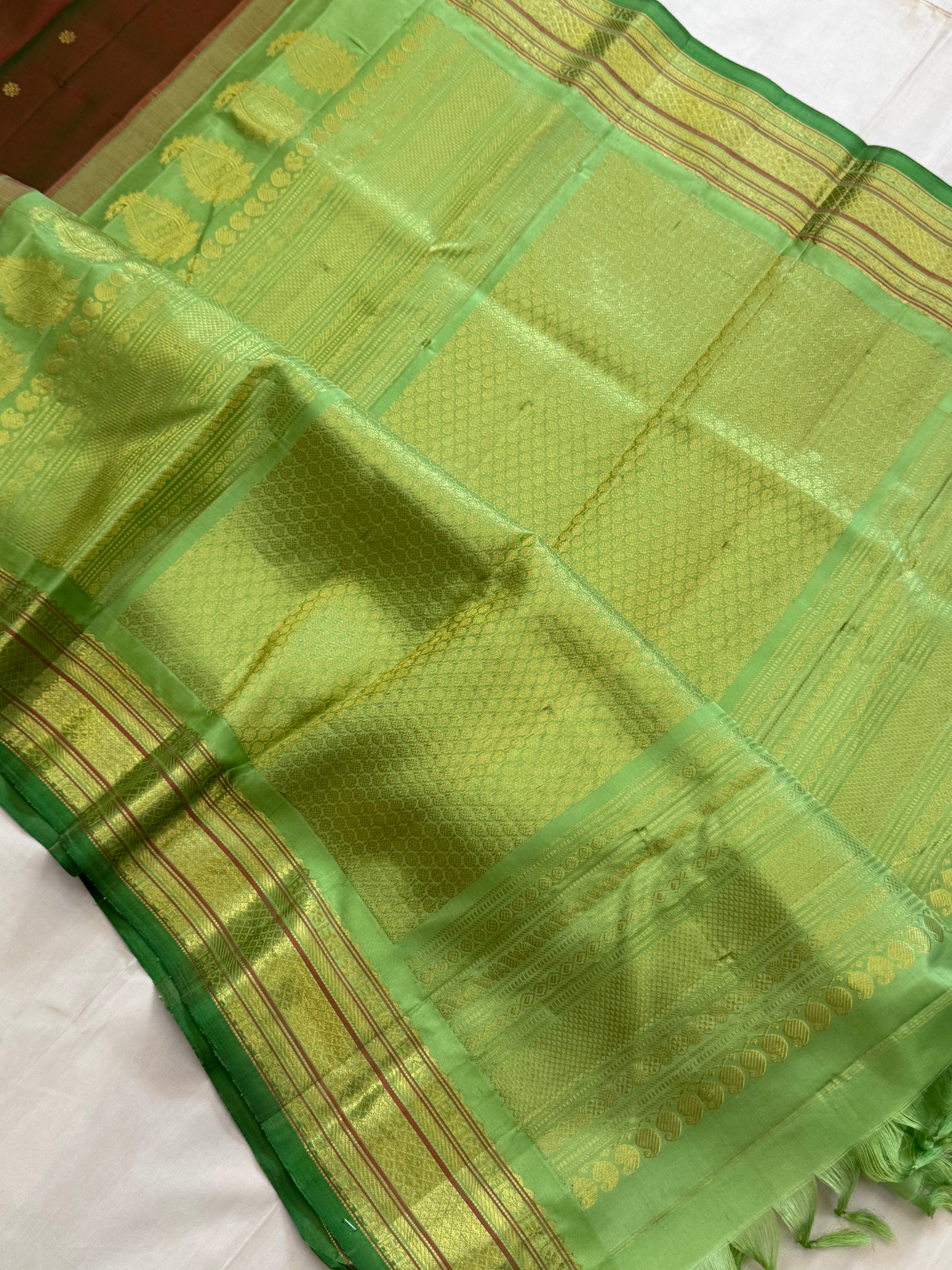Manthulir body Butta with mint green border/ Gadwal silk CLSA11301