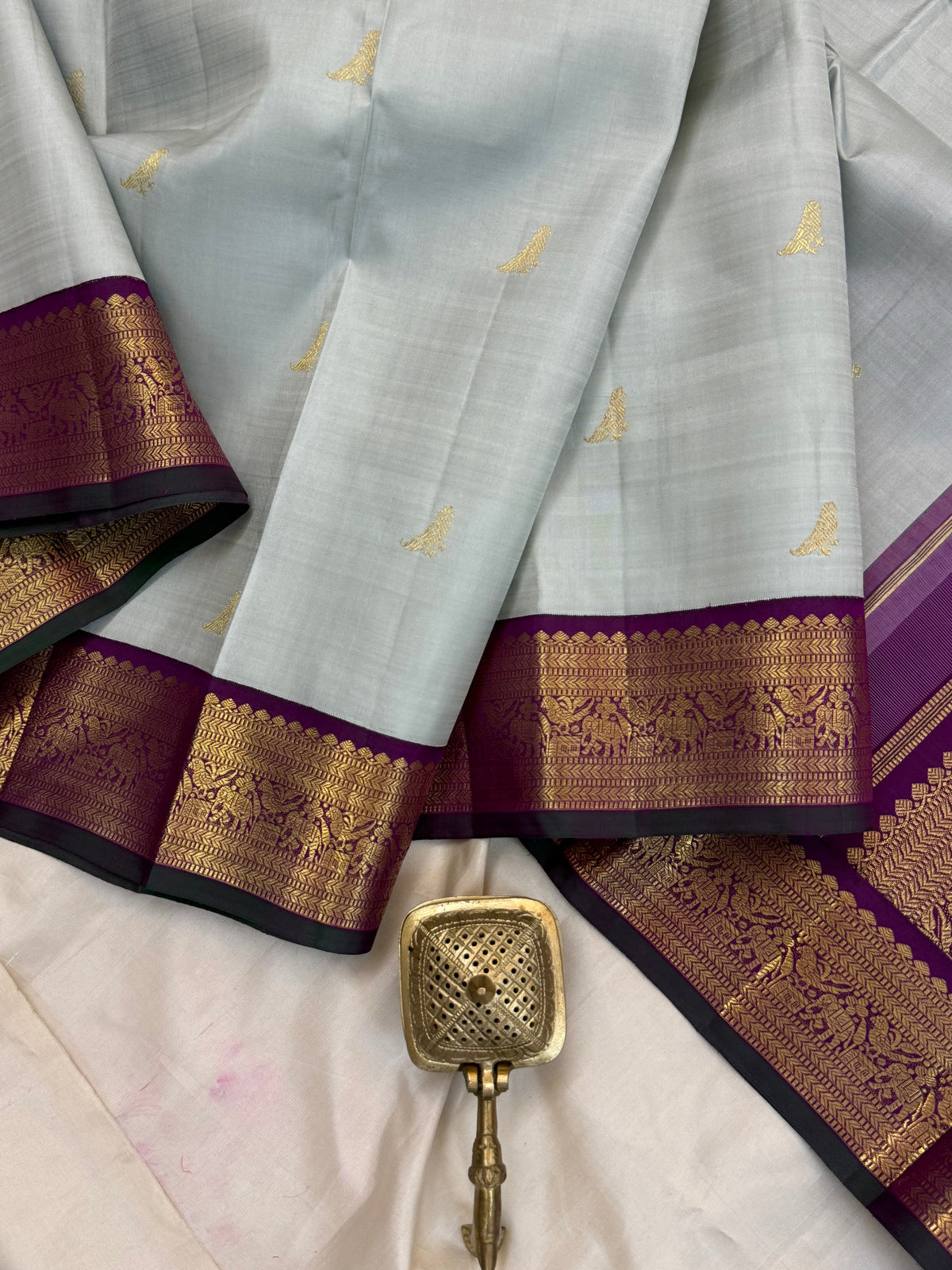 Steel Colour kili Korvai / kanjipuram silk saree clsa 12732