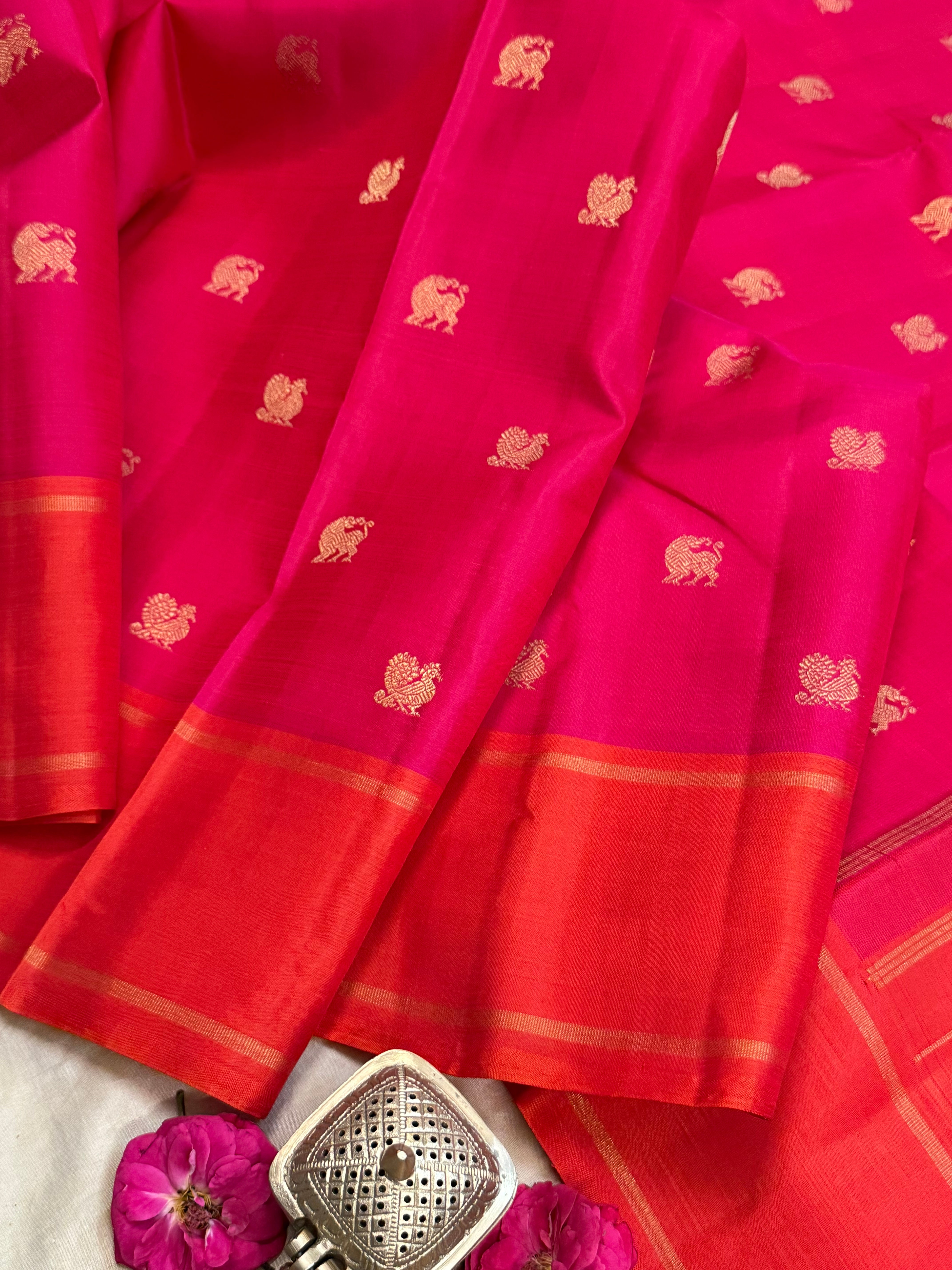 Pink and orange annam -yazhi butta / Kanjipuram silk CLSA9193