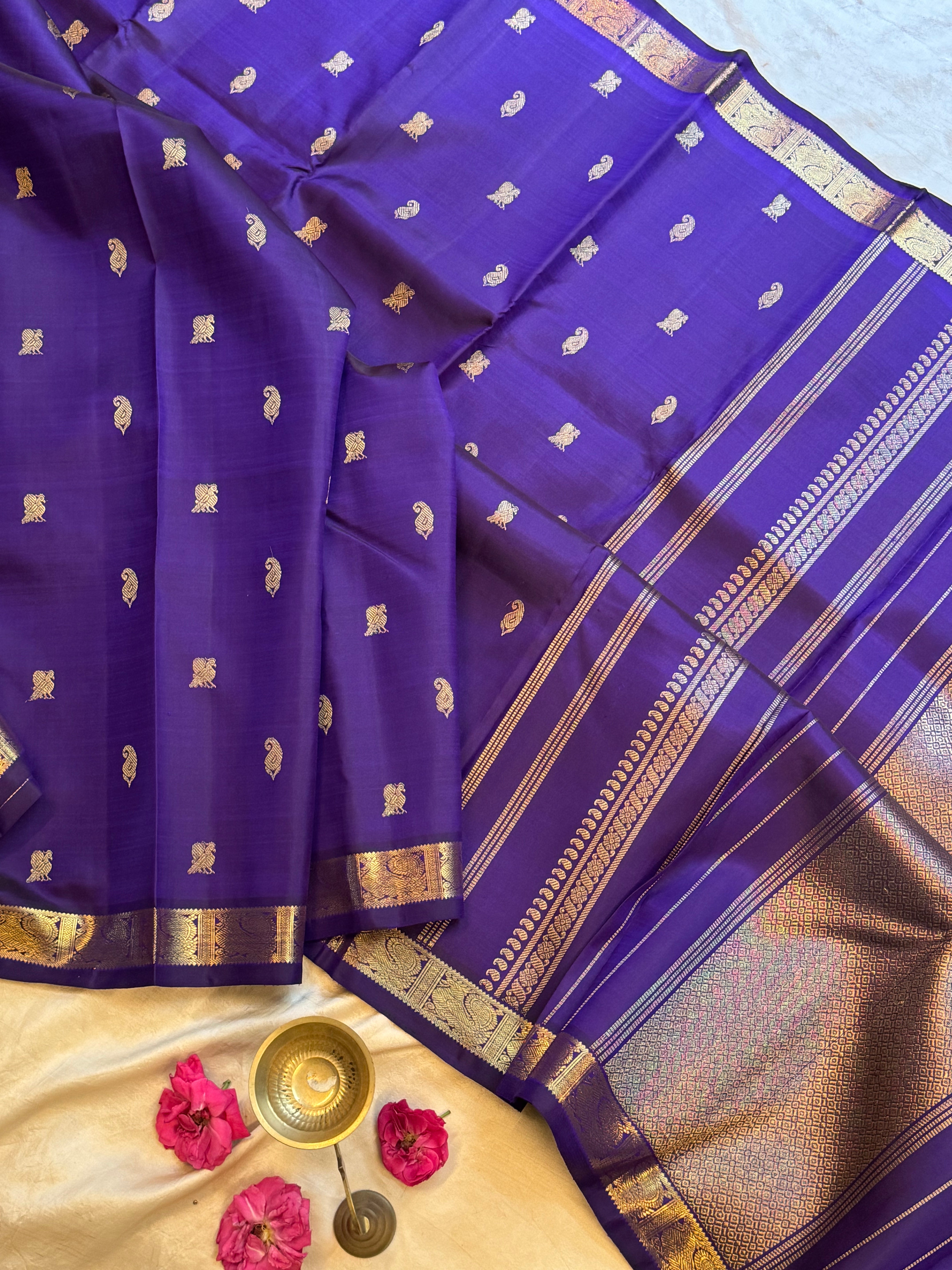 Purplish blue small border kanjipuram silk