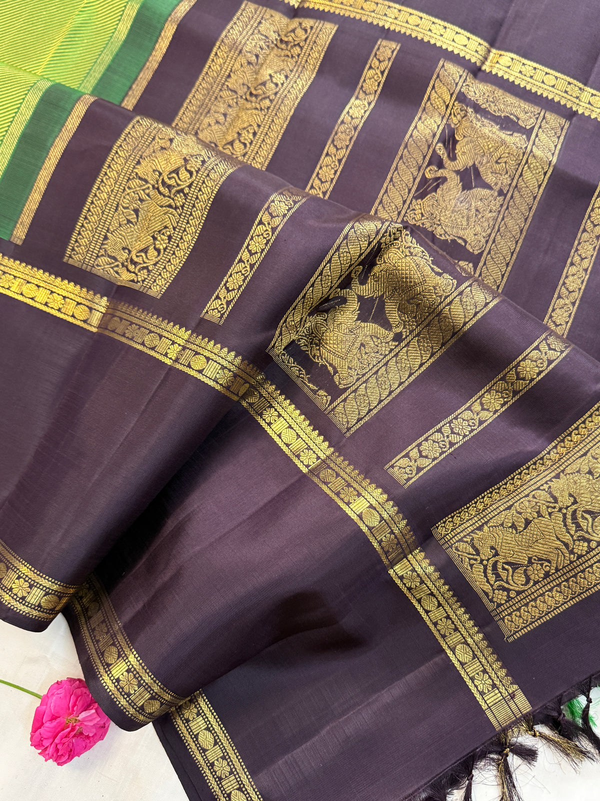 Green with black korvai Thread work kanjipuram silkCLSA11105