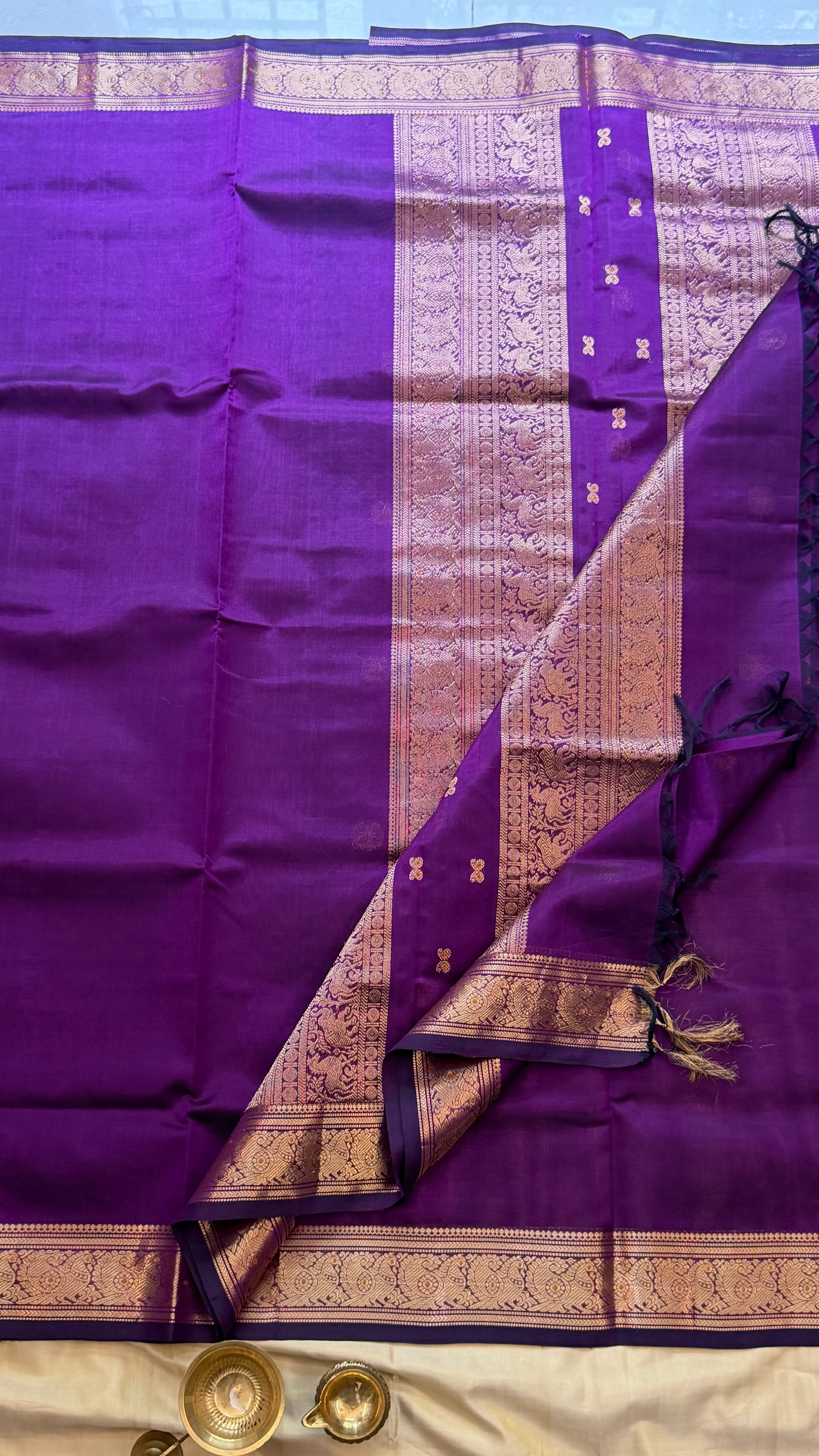 Deep purple Meena work pet silk cotton.