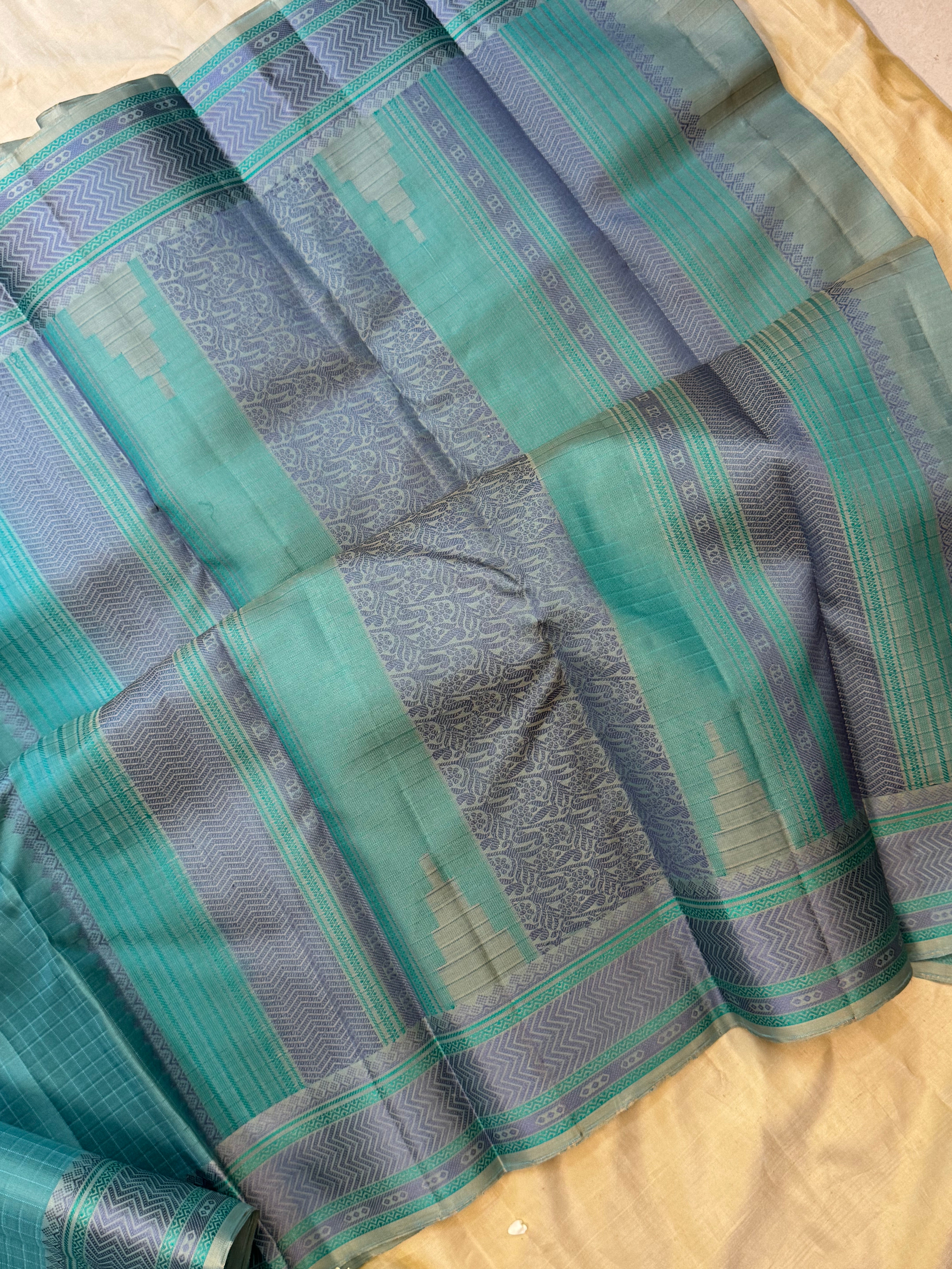 Turquoise blue kattam / Varnangal soft silk