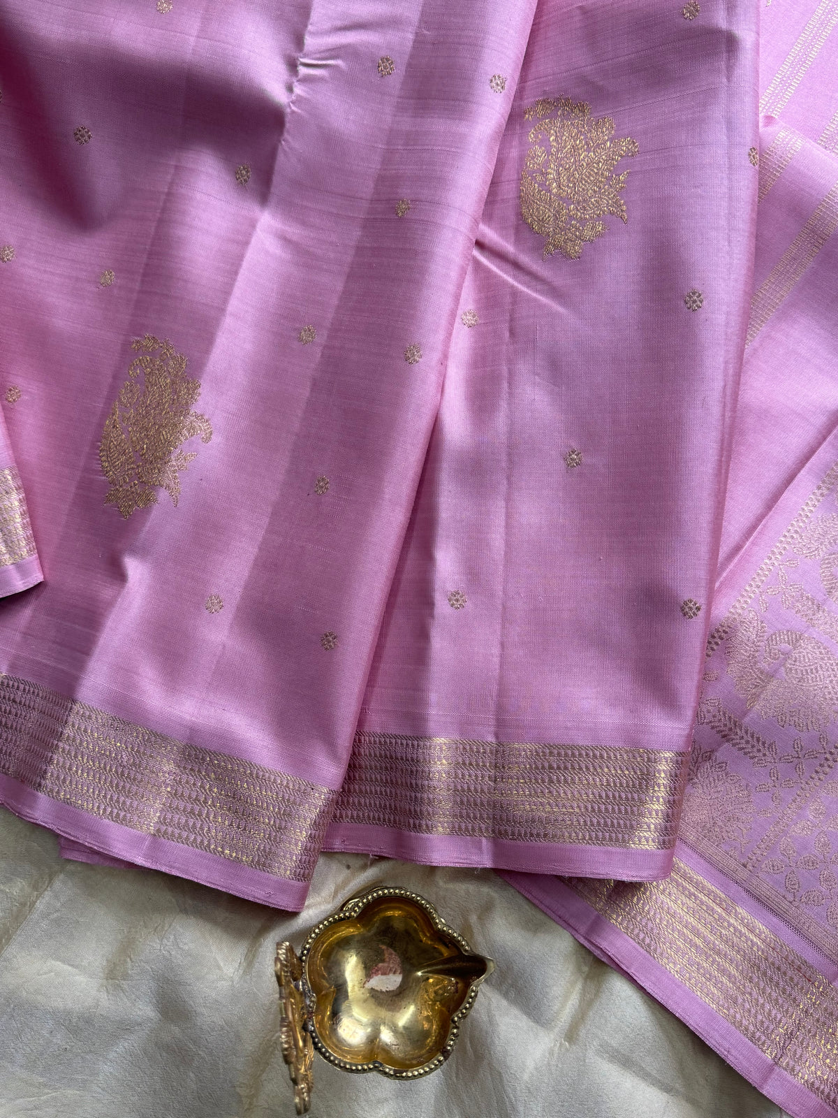 Pastel pink with small border pure zari/kanjipuram silk saree clsa 8113