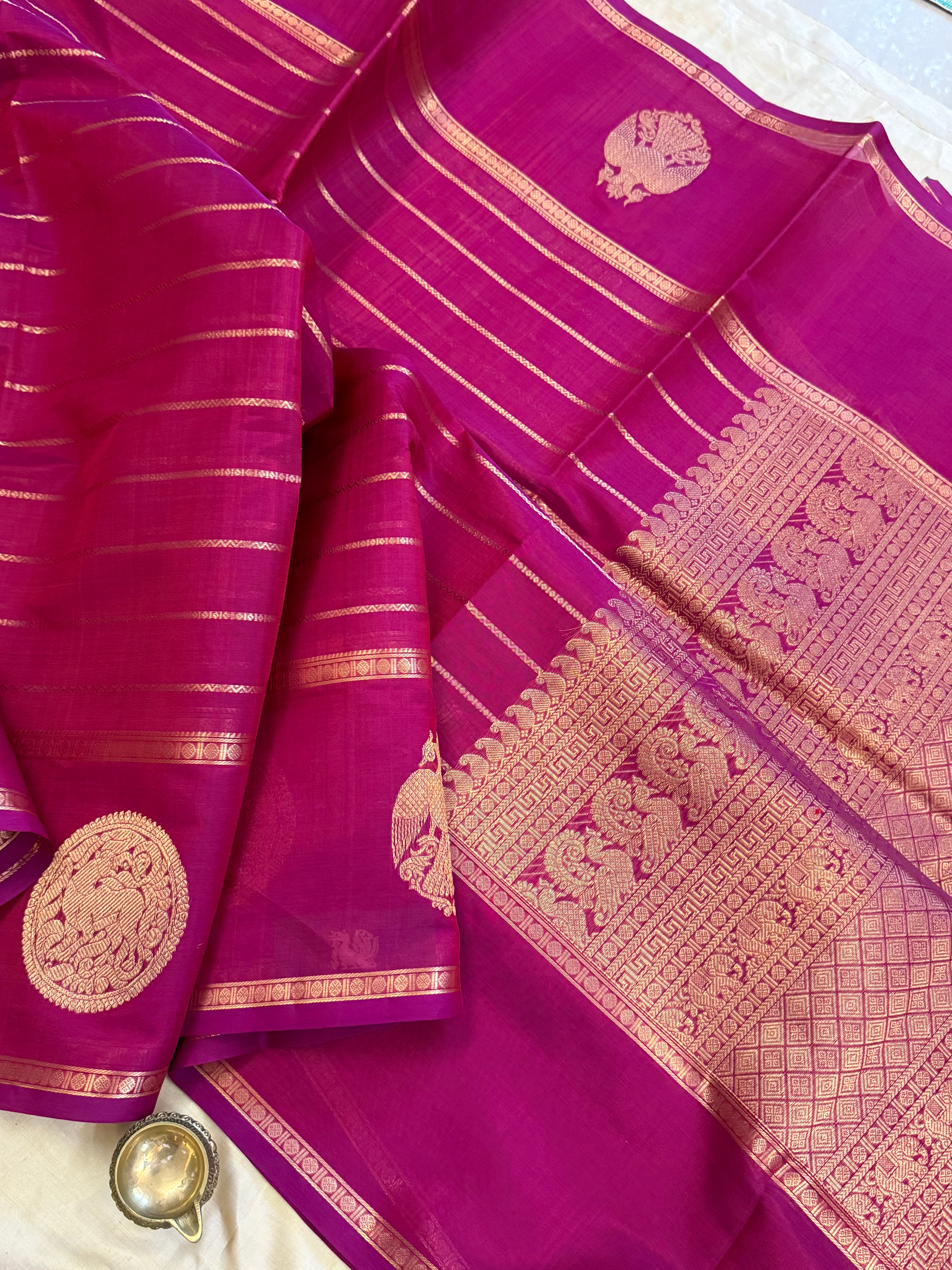 Pink veldhari border butta/ Silk Cotton