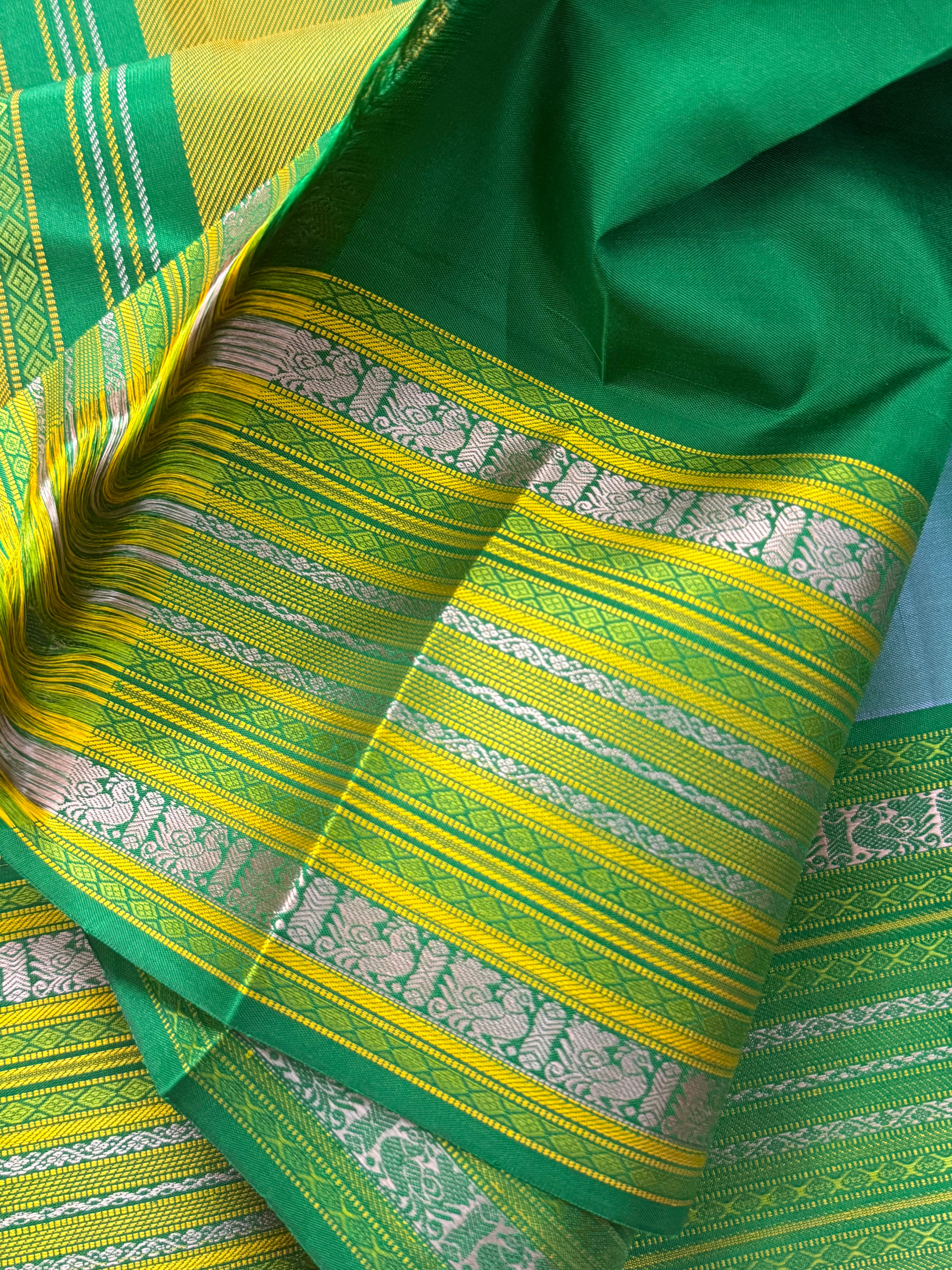 Mayilkazhuthu body with thread Butta green border/CLSA9821