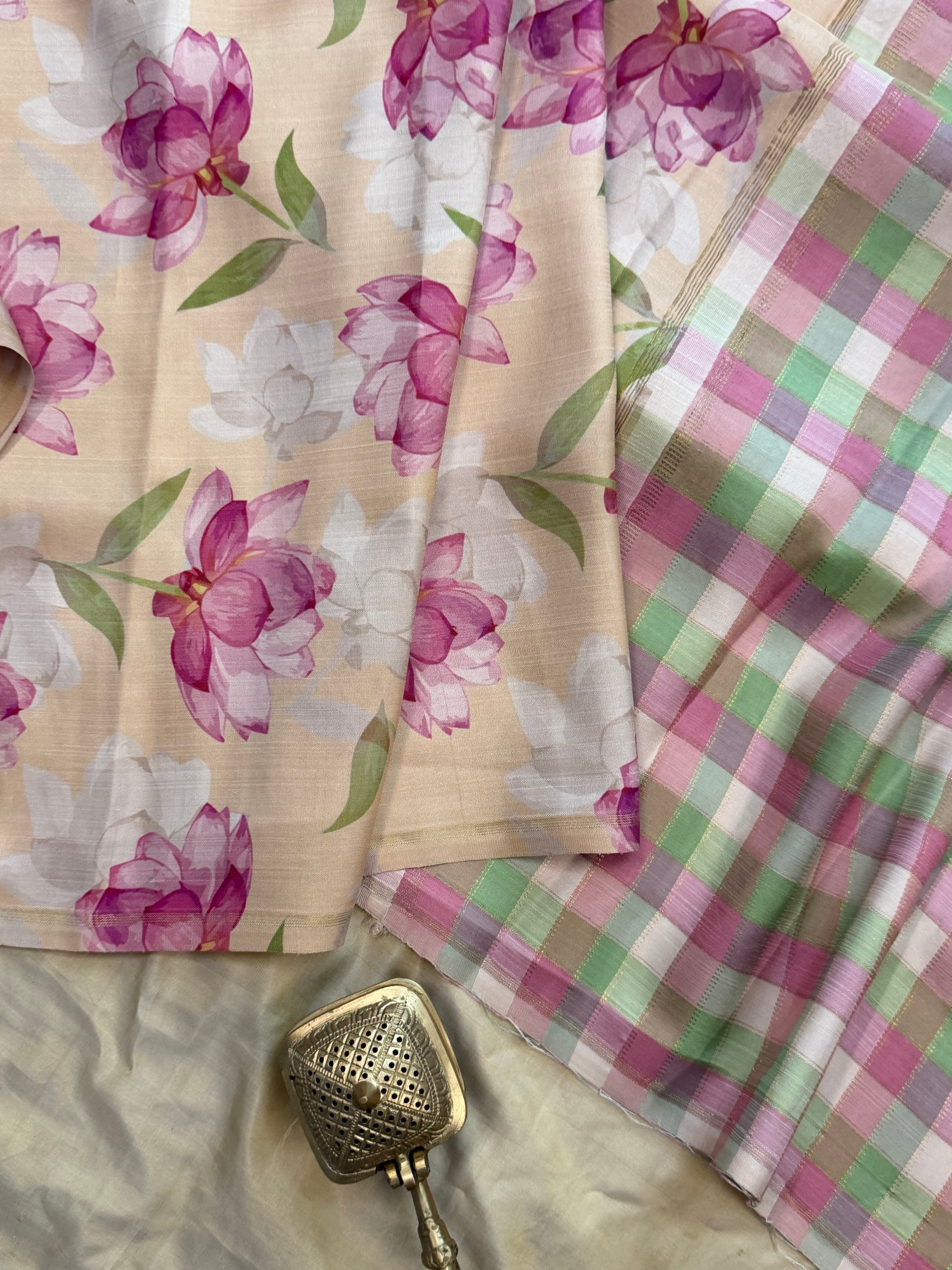 Floral digital printed / pure Zari Kanjipuram silk