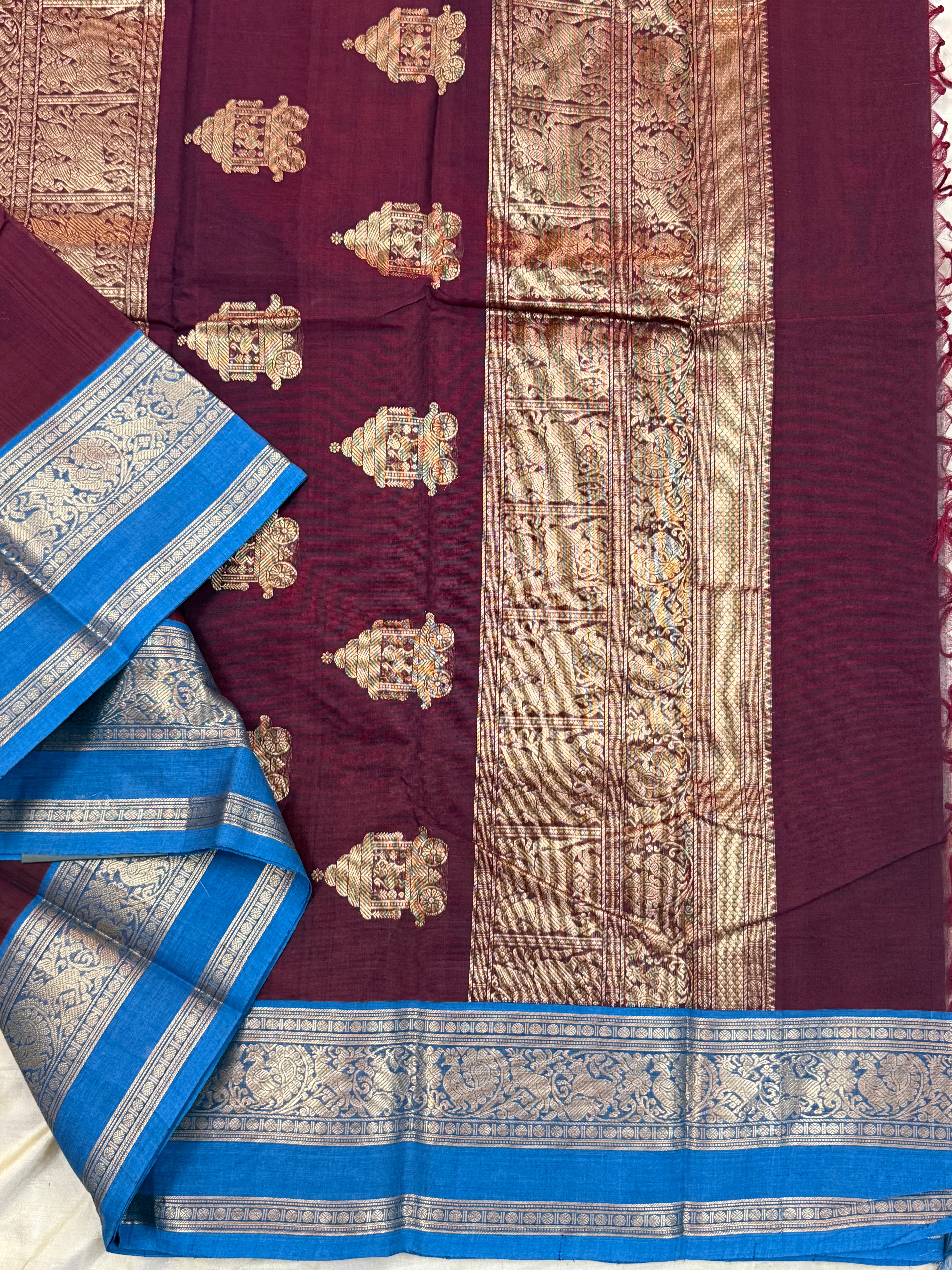 Araku and blue unique pallu/ Kanchi Cotton