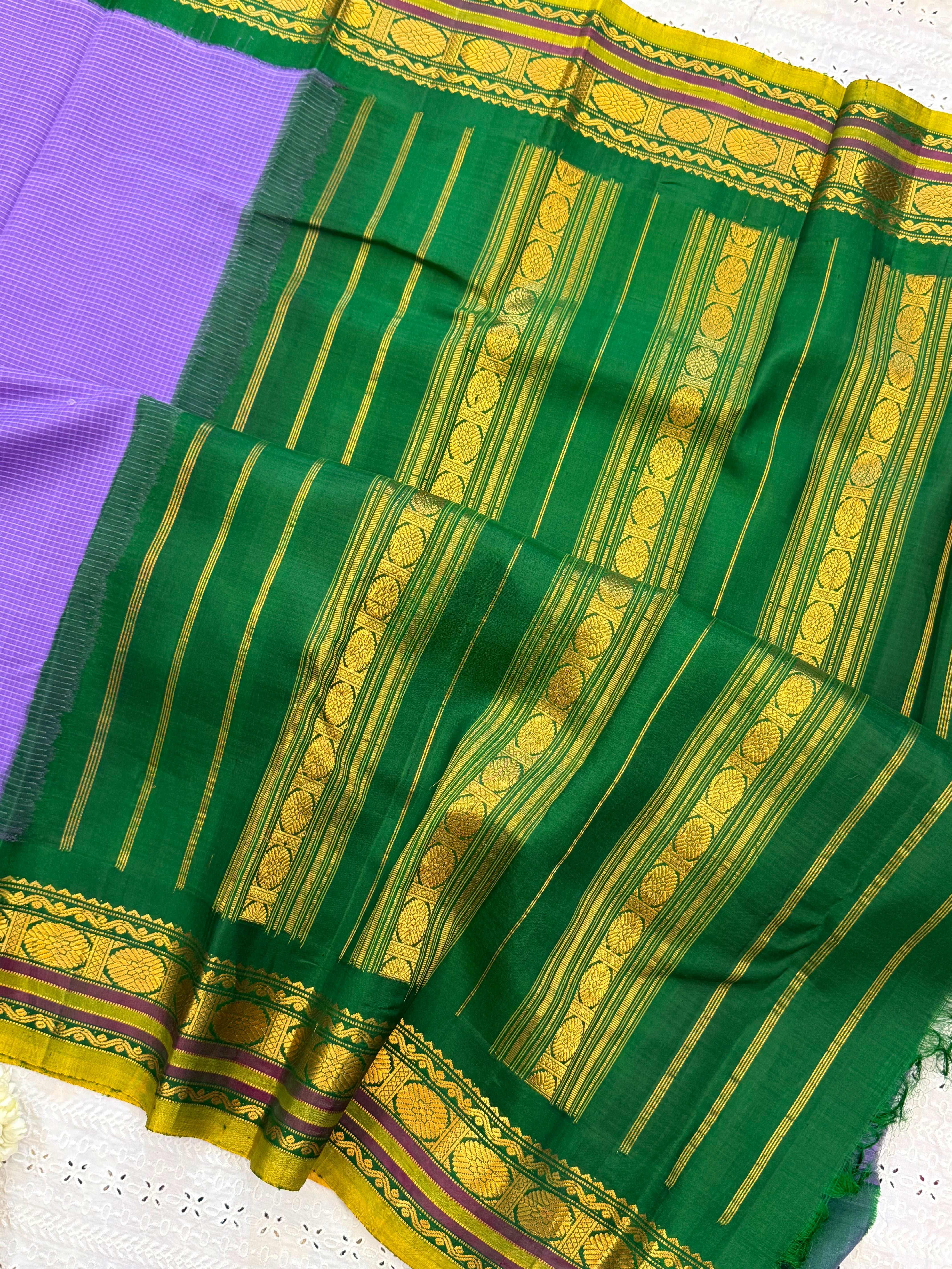 Lavender and green / Gadwal cotton - No Blouse CLSA9303