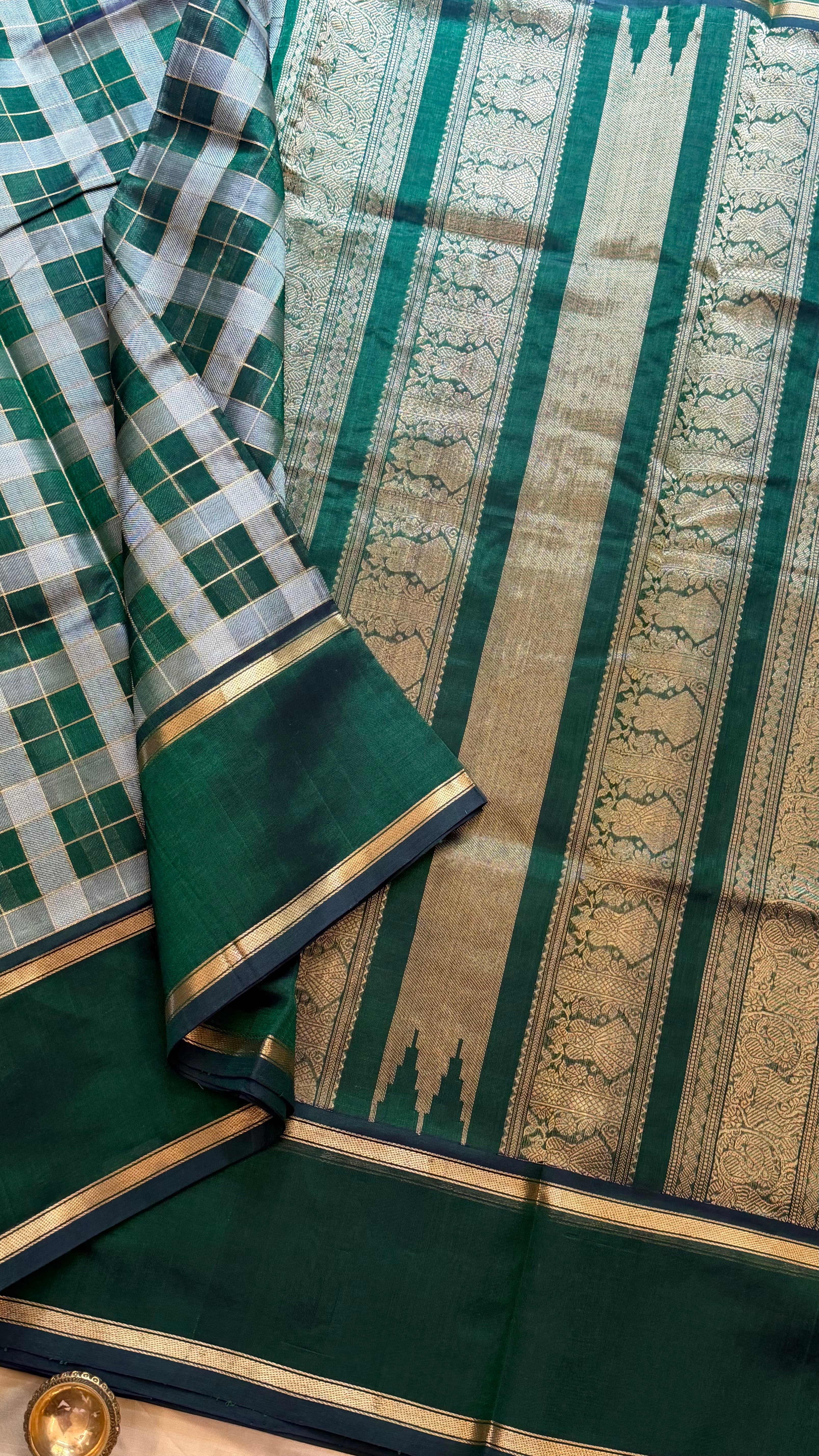 Chettinad Kattam green silk cotton.