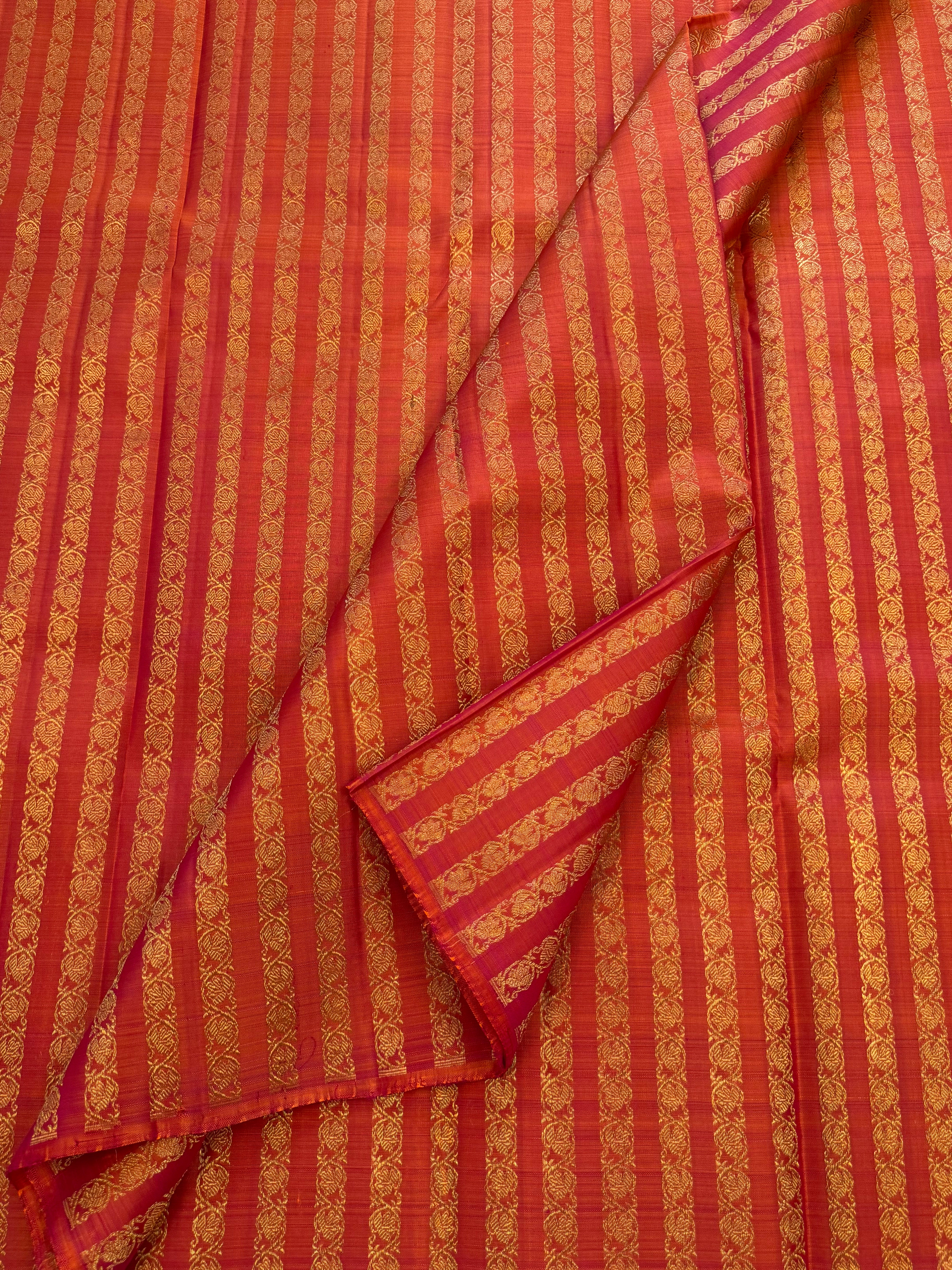 Rustic orange zari stripes pattern / Kanjipuram blouse fabric (per metre)