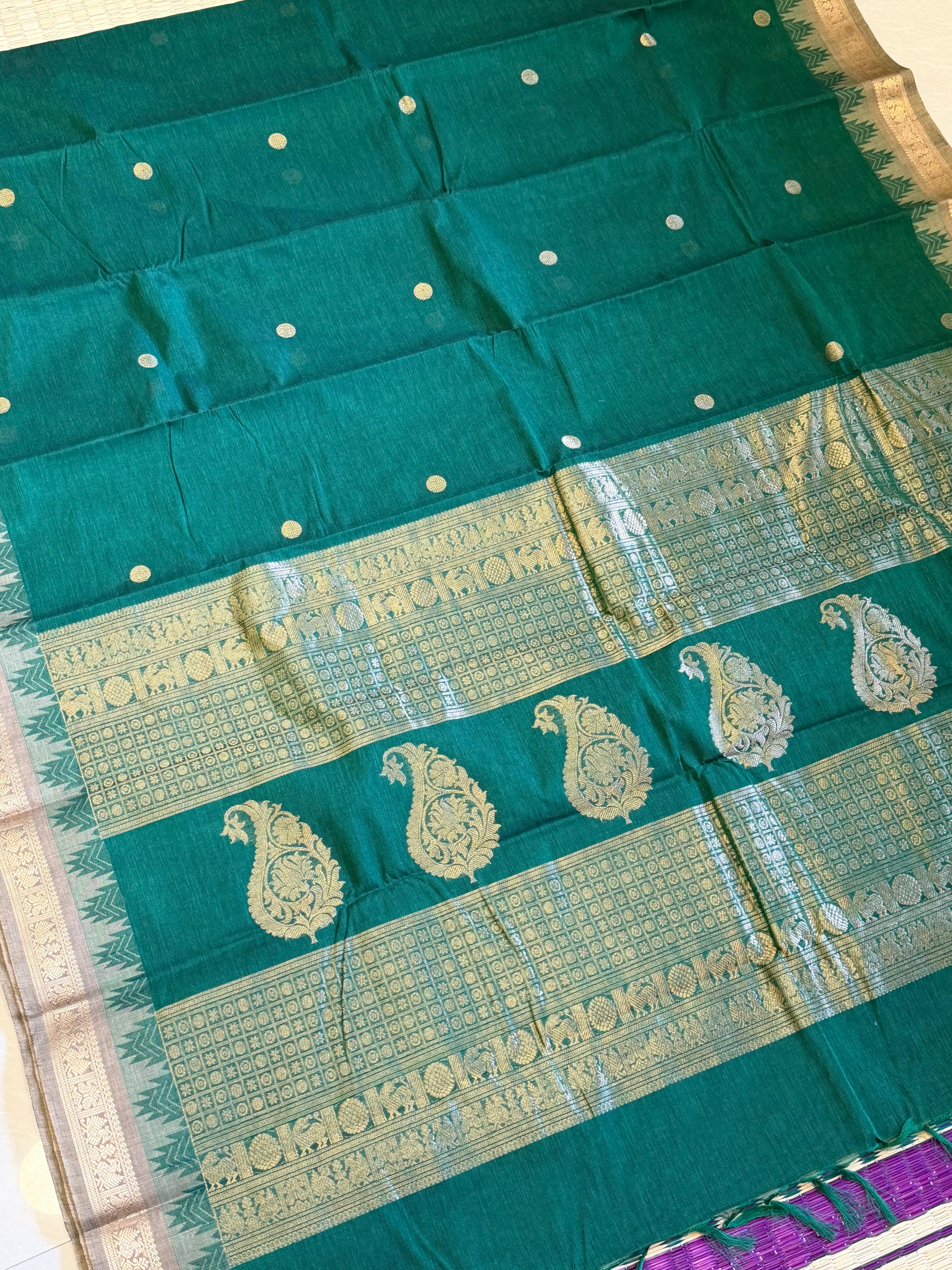 Green small border / Kanchi cotton