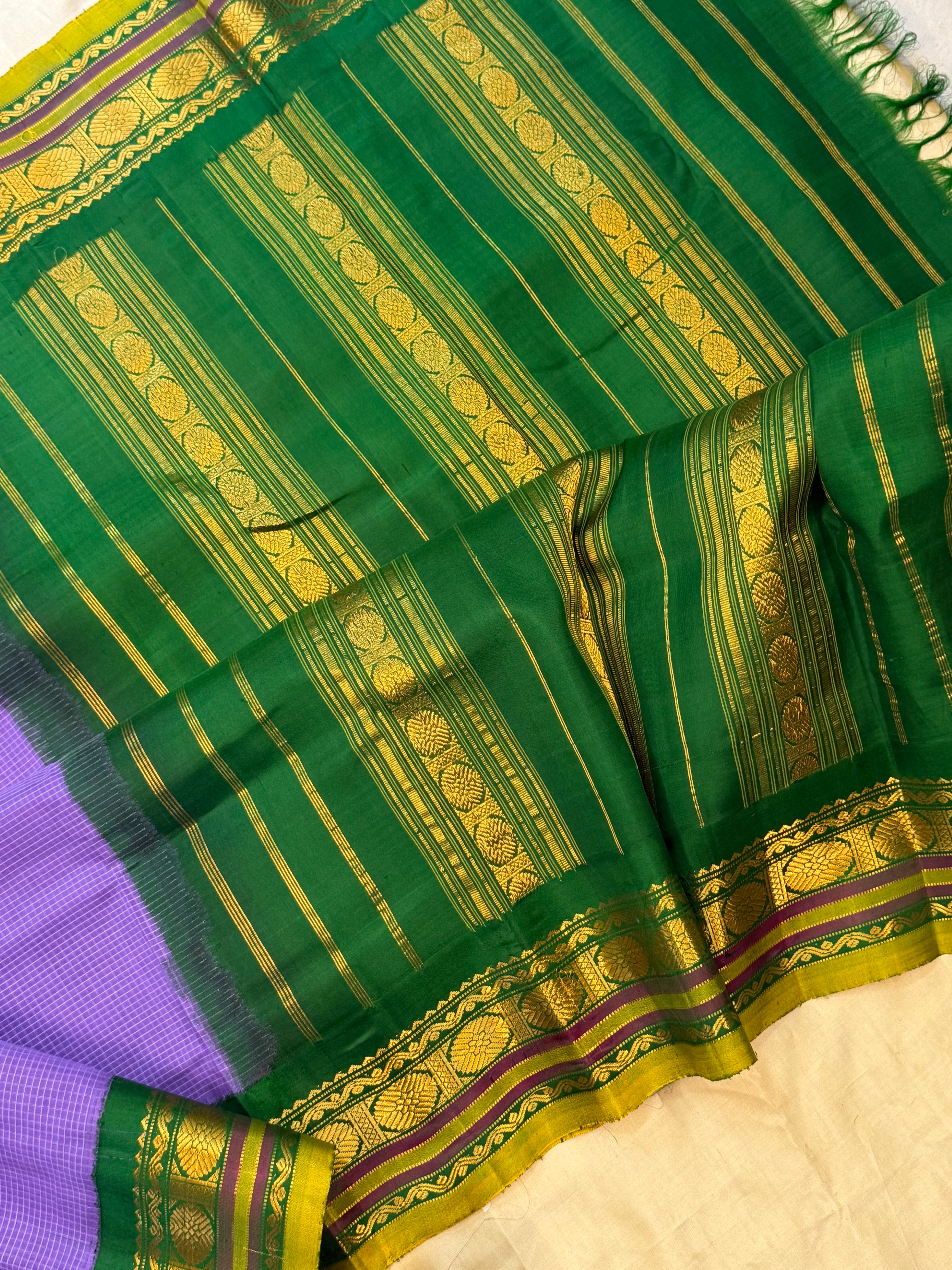 December poo and green korvai / Gadwal cotton ( No Blouse )