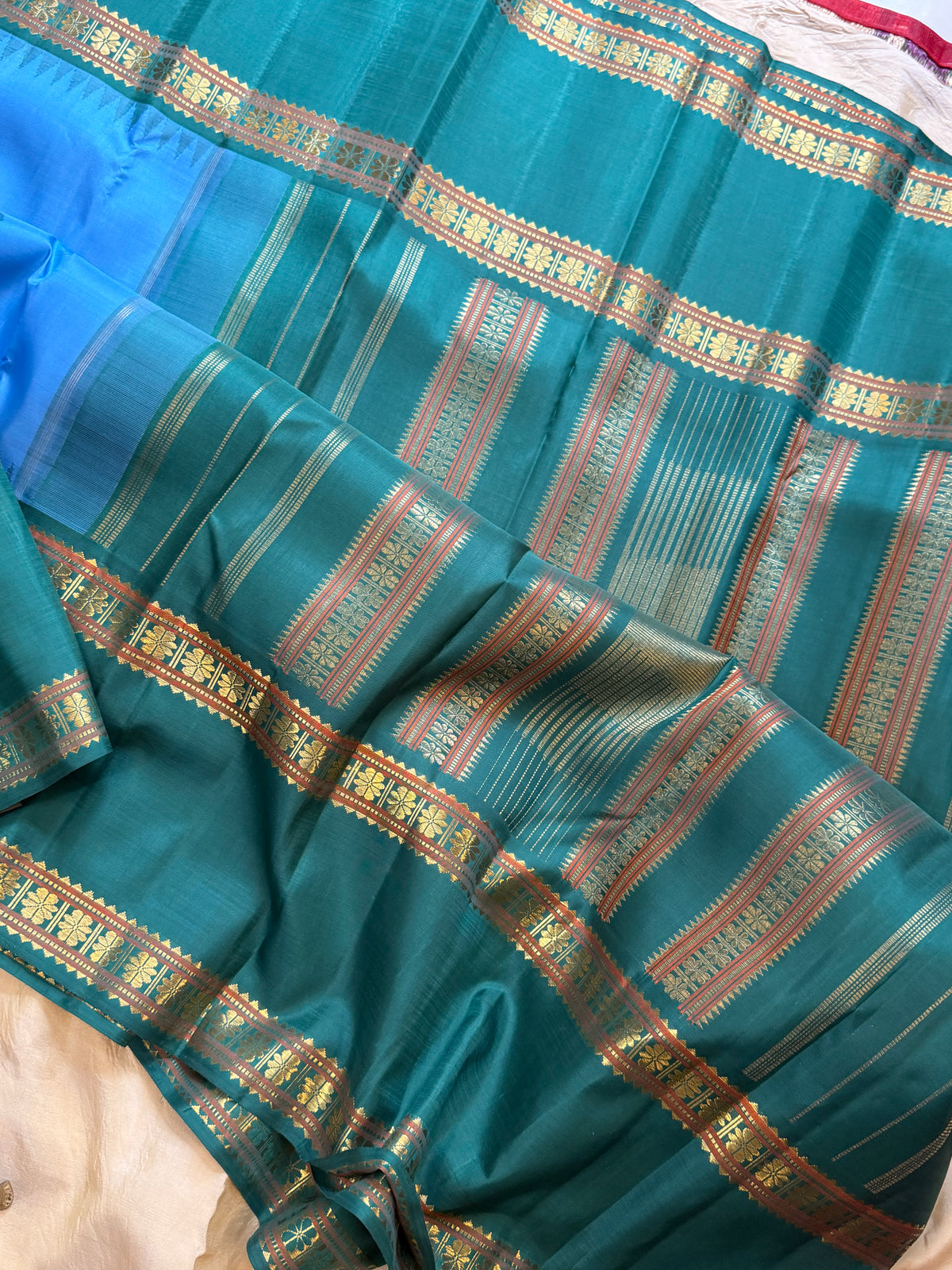 Powder blue Kai Korvai Kanjipuram silk