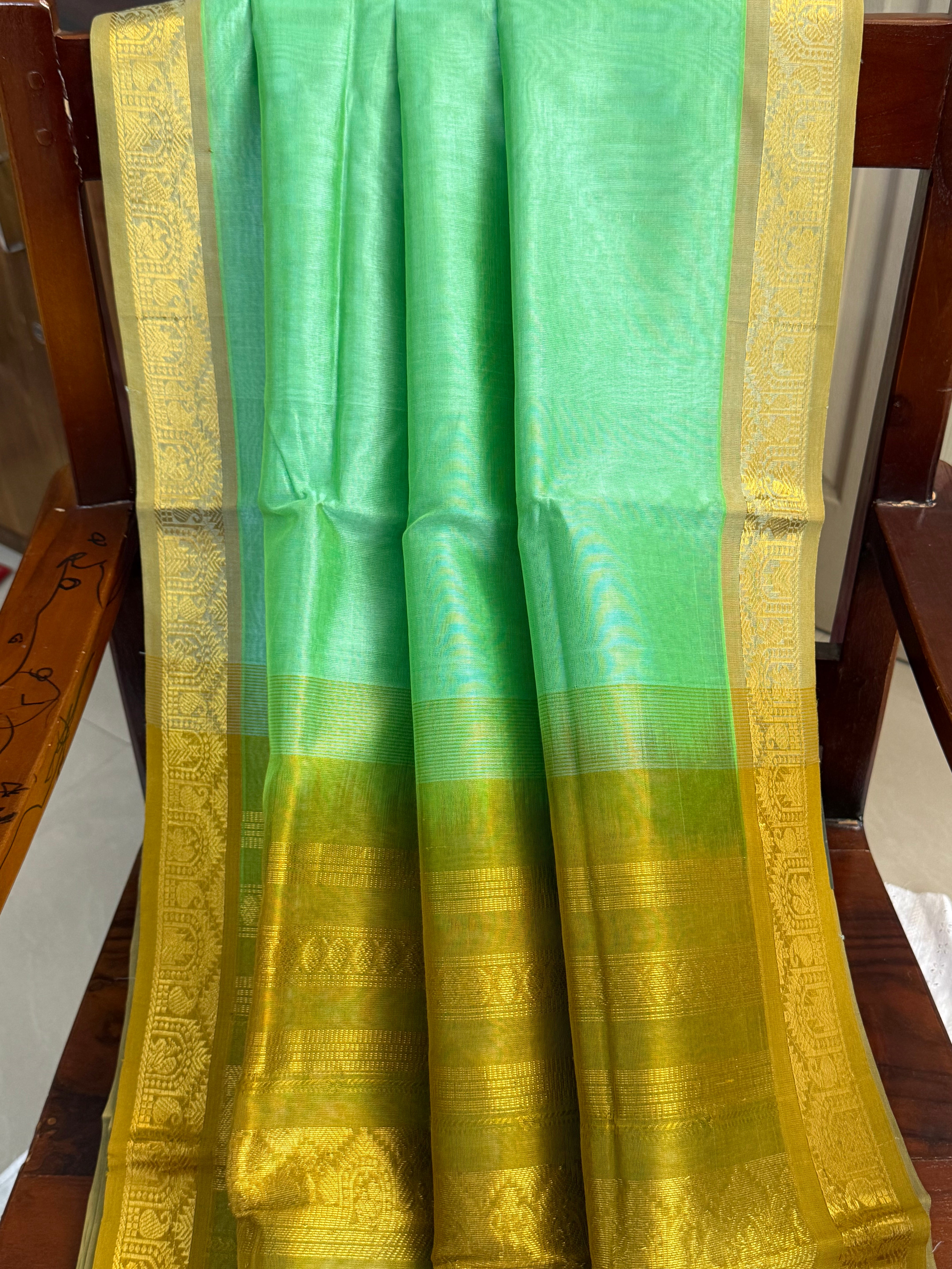 Green and mustard / Silk Cotton