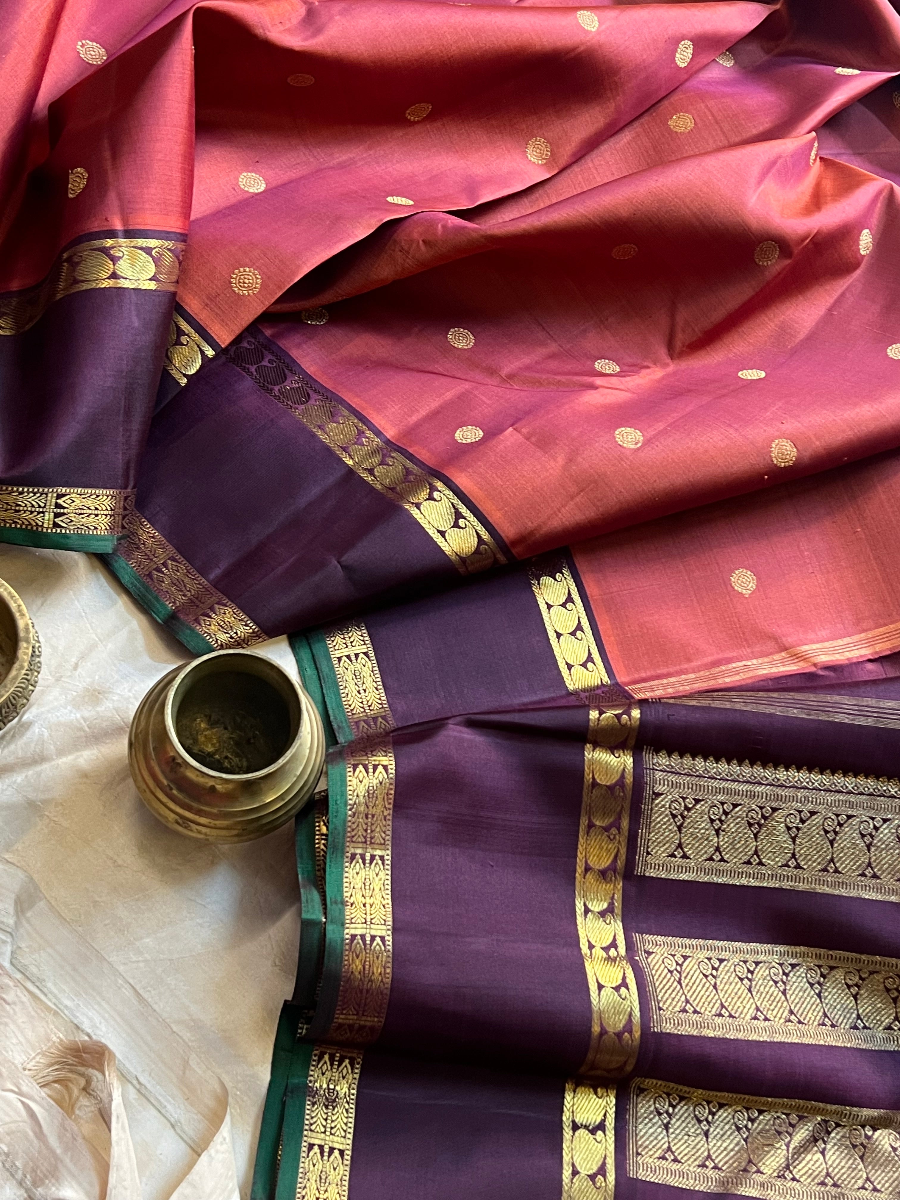 Rust retta pet border Kanchipuram silk